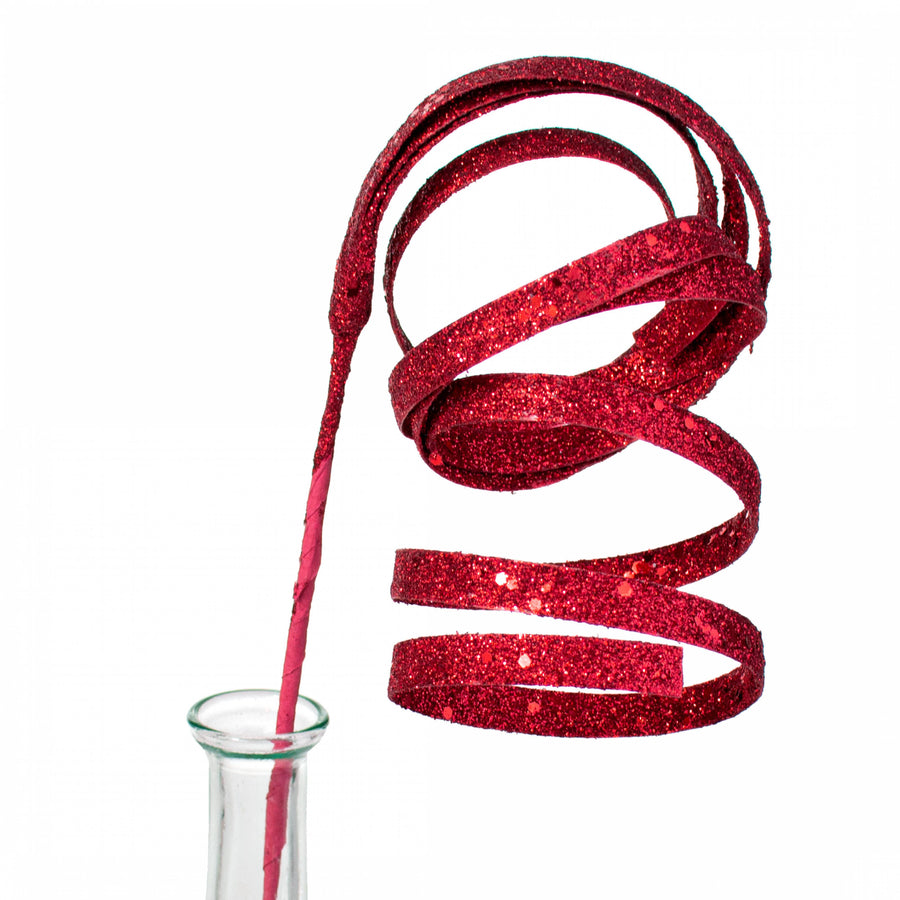 25" Glitter Spiral Ribbon Spray: Burgundy Red