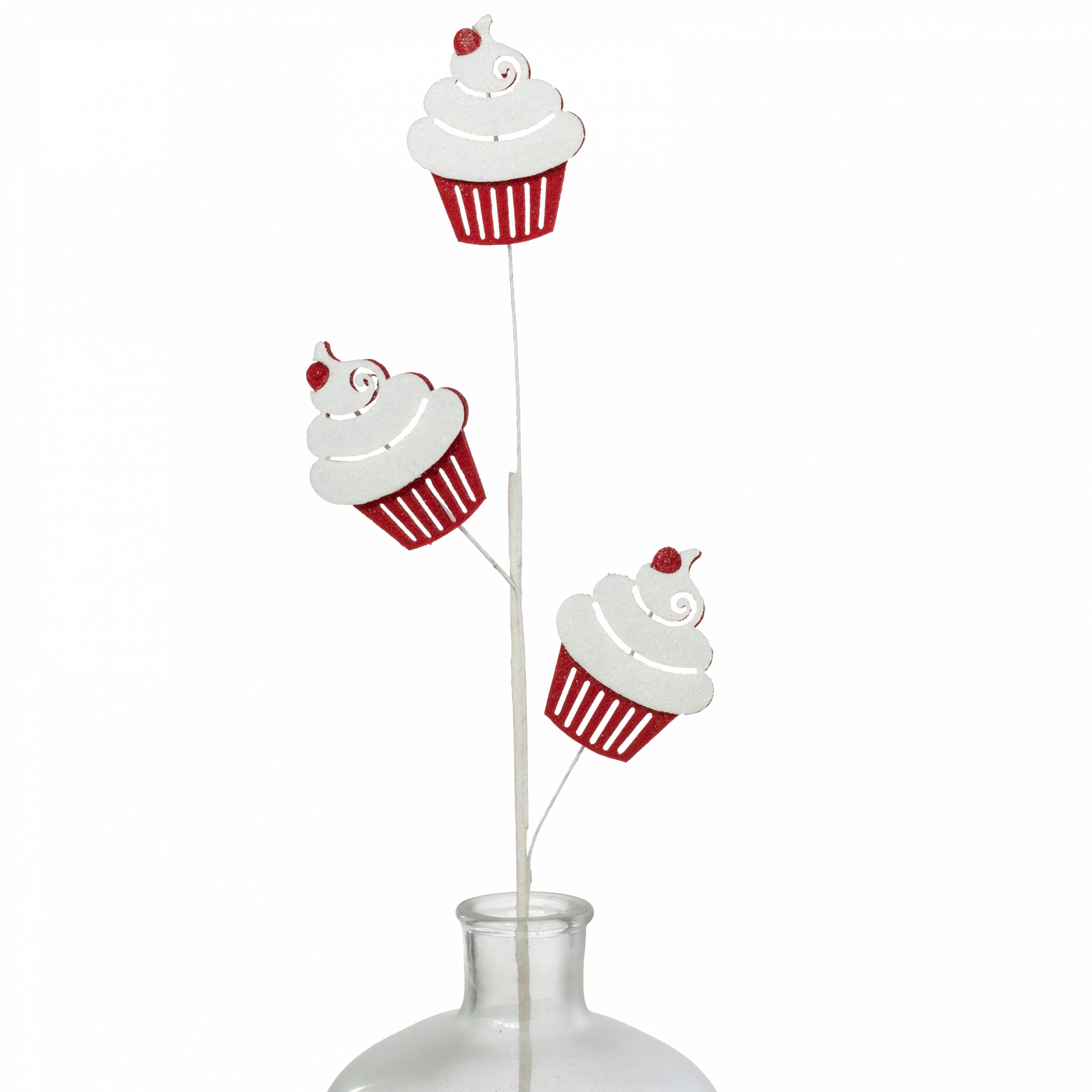 30" Glittered Felt Cupcake Spray: Red & White