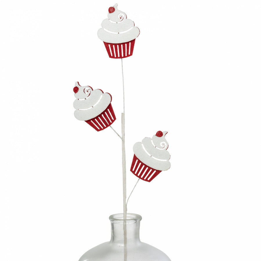 30" Glittered Felt Cupcake Spray: Red & White