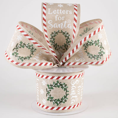 2.5" Linen Letters For Santa Ribbon: Natural (10 Yards)
