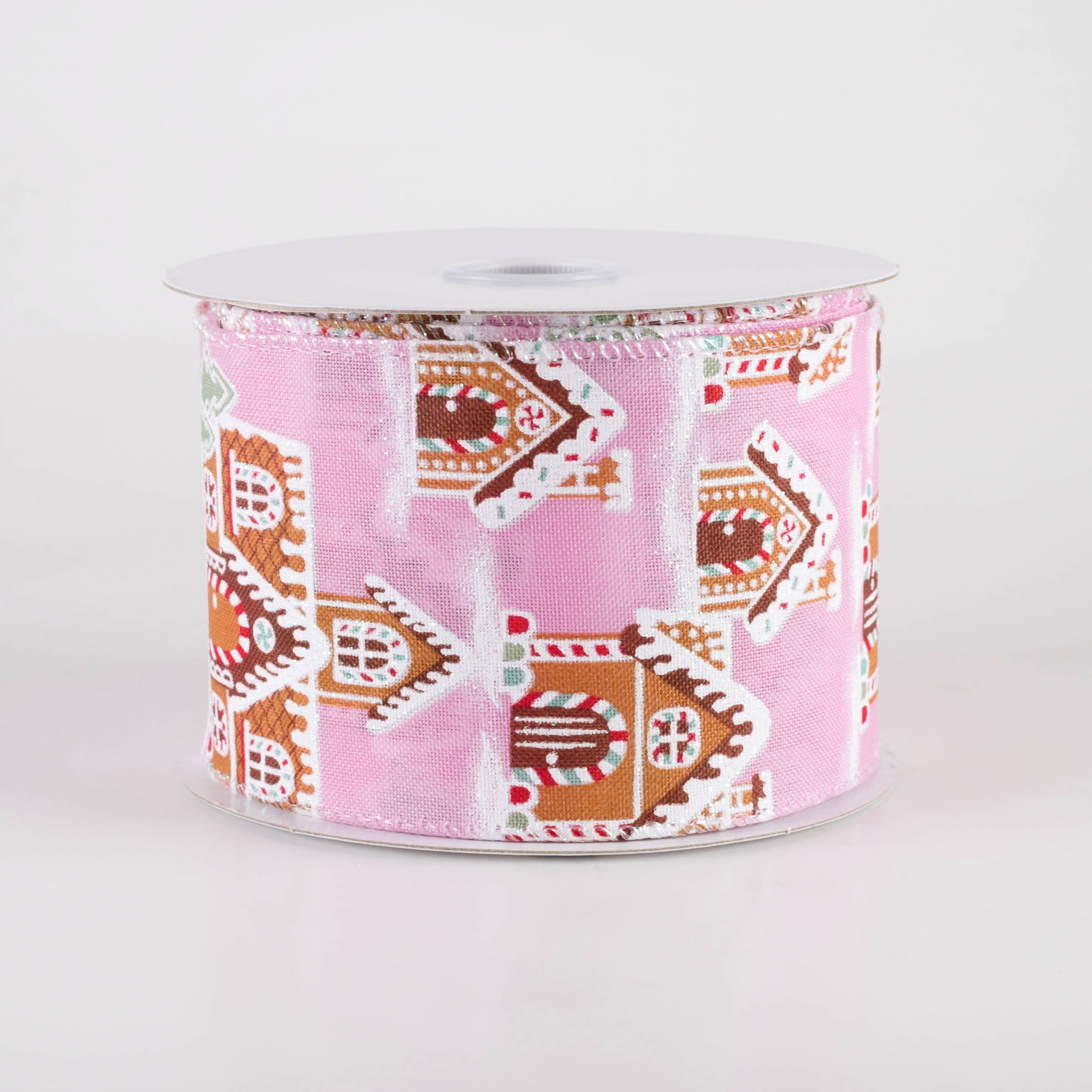 2.5" Gingerbread Mansion House Ribbon: Pink (10 Yards)