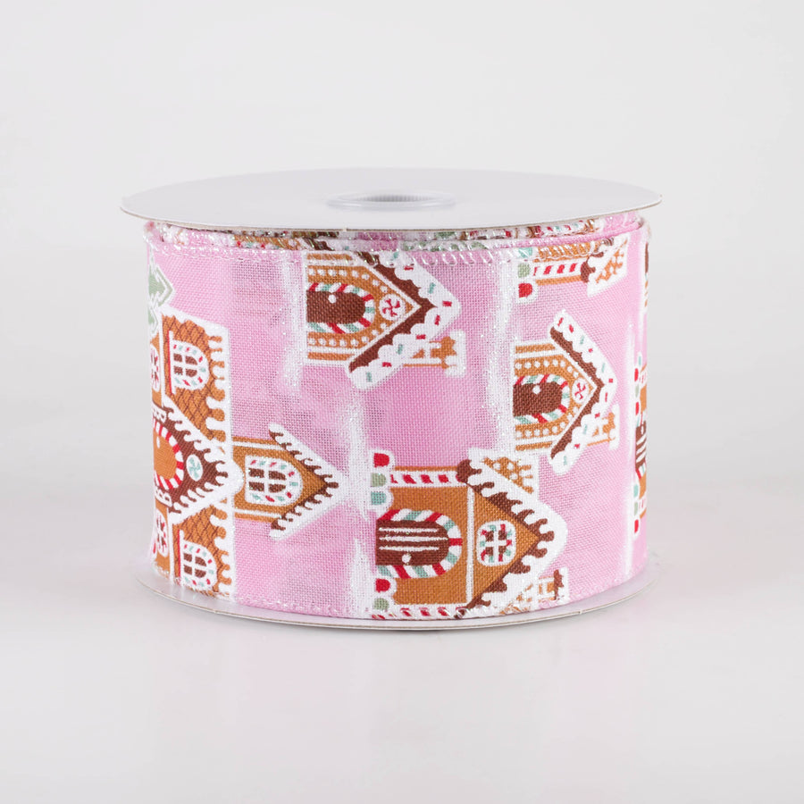 2.5" Gingerbread Mansion House Ribbon: Pink (10 Yards)