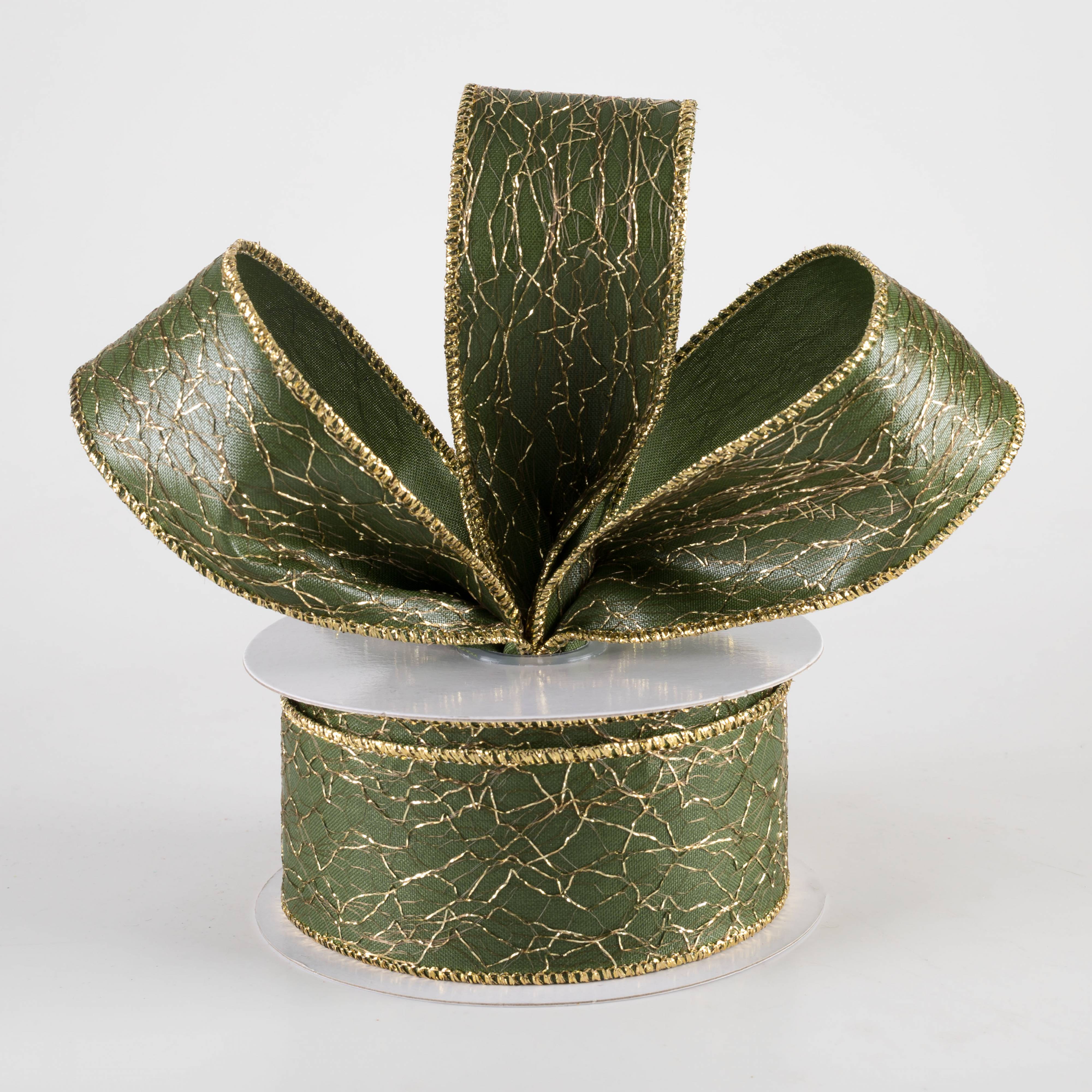 1.5" Wispy Gold Net Overlay Ribbon: Hunter Green (10 Yards)