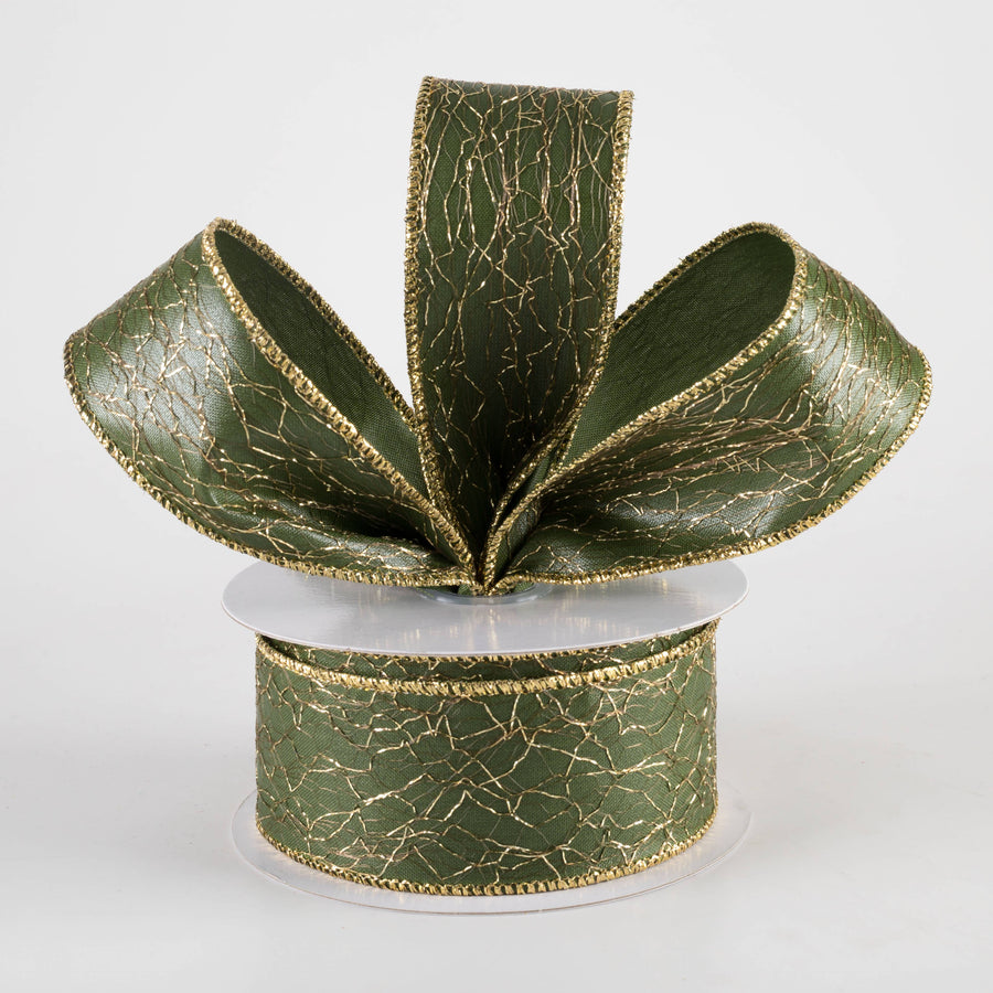 1.5" Wispy Gold Net Overlay Ribbon: Hunter Green (10 Yards)