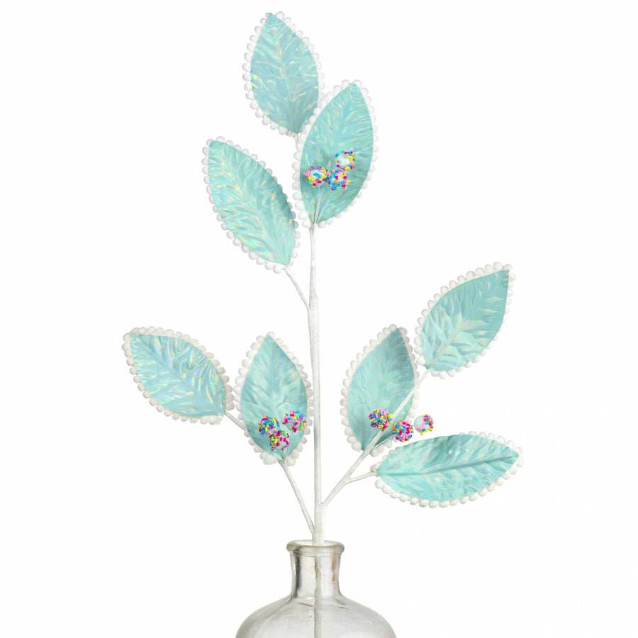 28" Iridescent Leaves & Sprinkles Spray: Blue