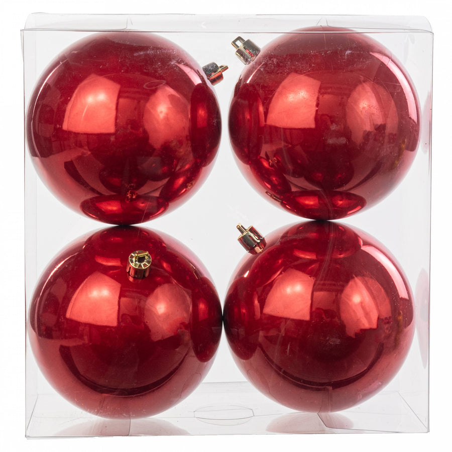 100MM Seamless Plastic Ball Ornament: Red (Set of 4)
