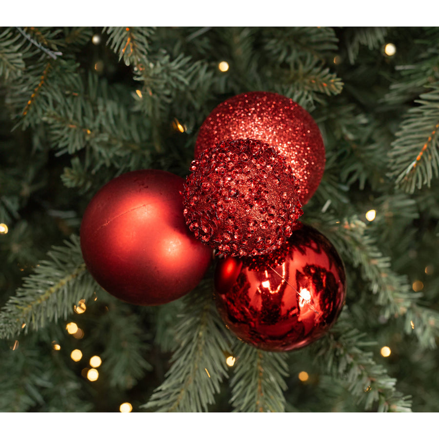 60-80mm Ball Ornament Cluster Ties: Metalli, Sequin & Glitter Red