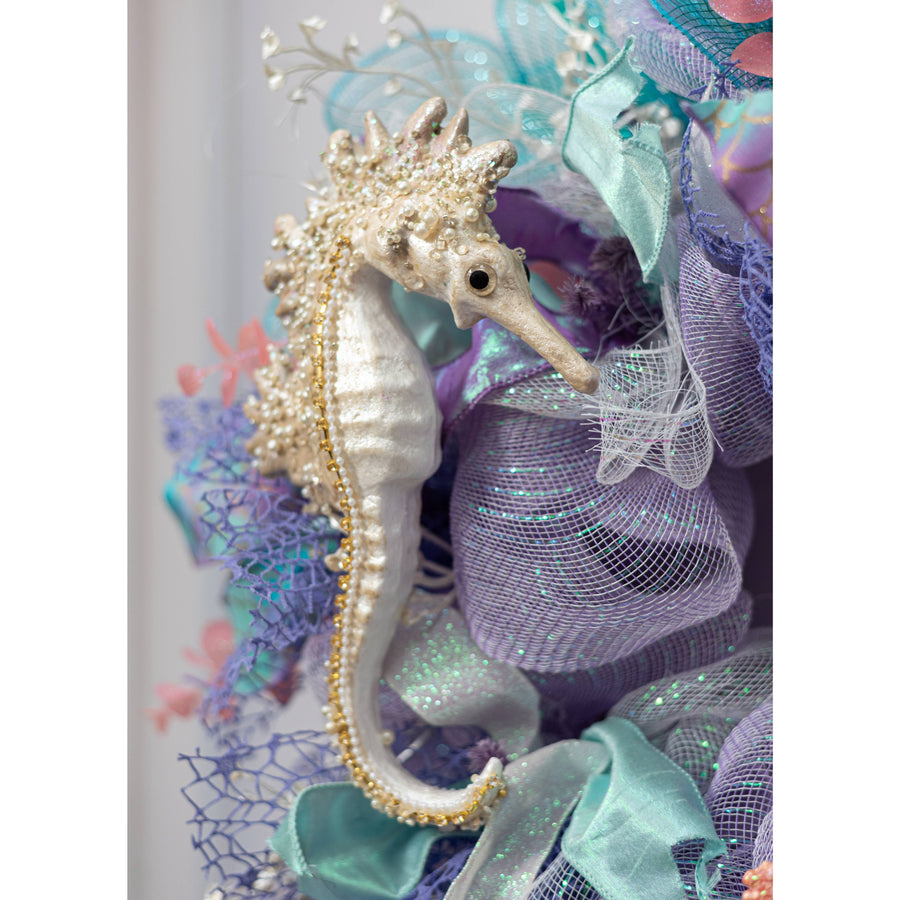 11" Pearl & Sequin Seahorse Ornament: Beige