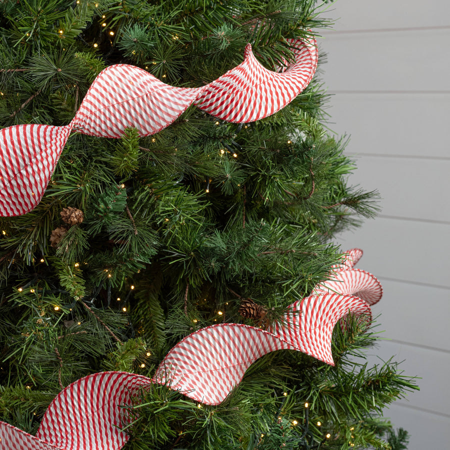 3" Pleated Stripe Ribbon: Red & White Candy Cane (5 Yards)