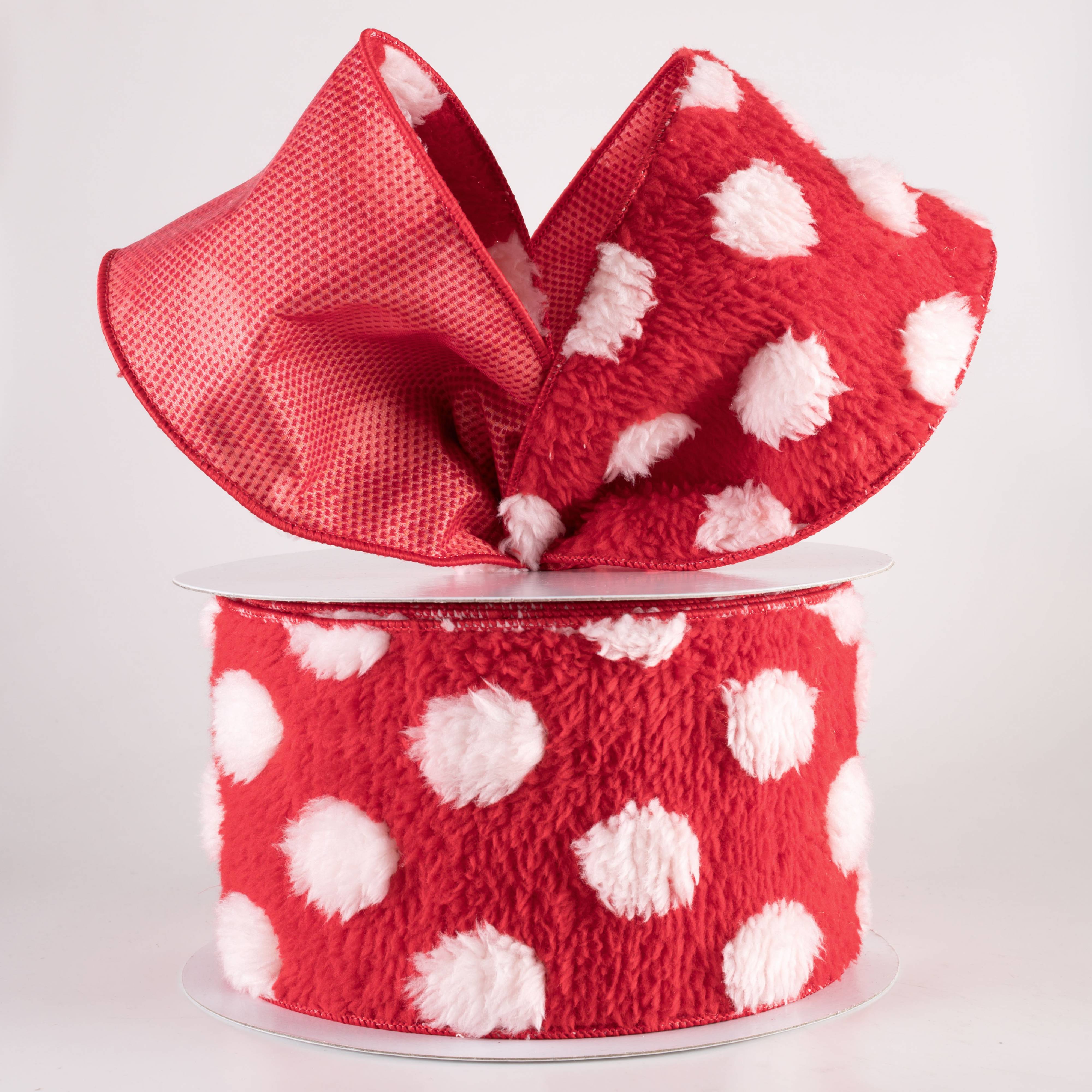 4" Wool Polka Dot Double Sided Ribbon: Red & White (10 Yards)