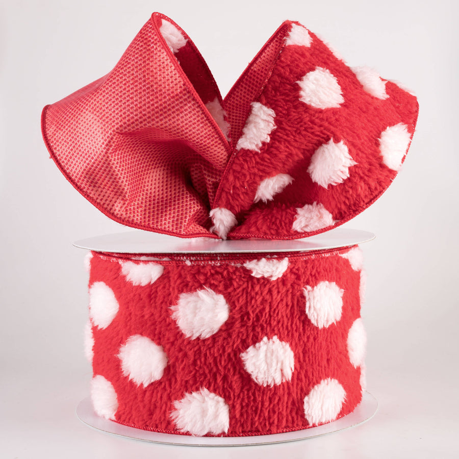 4" Wool Polka Dot Double Sided Ribbon: Red & White (10 Yards)