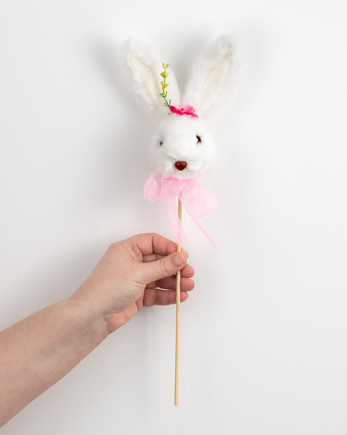 16" Easter Bunny Head Pick with Pink Flower detail photo 3
