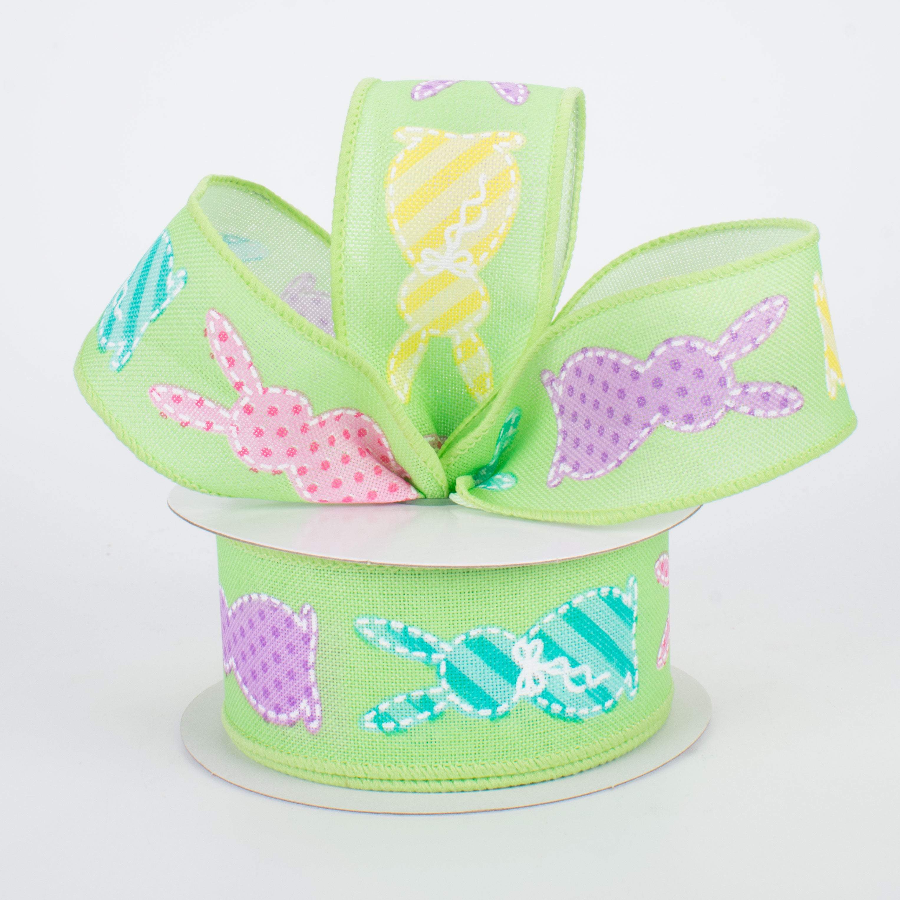 1.5" Easter Bunny Patterns Ribbon: Lime (10 Yards) Lifestyle Photo