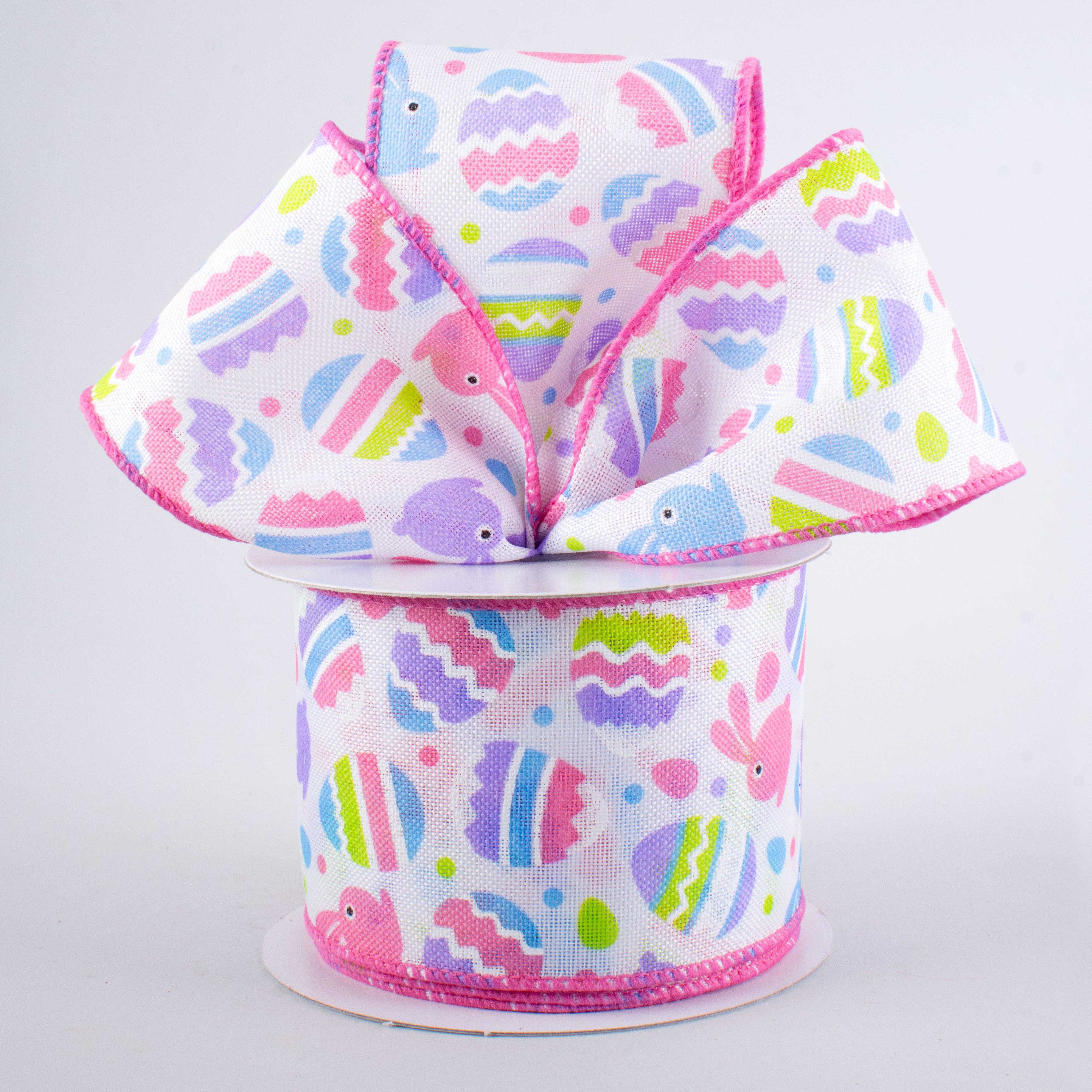 2.5" Easter Egg & Bunny Ribbon: White & Pastels (10 Yards) Lifestyle Photo