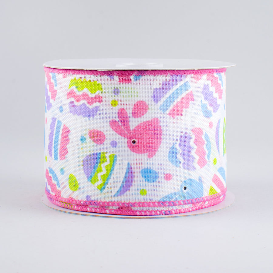 2.5" Easter Egg & Bunny Ribbon: White & Pastels (10 Yards)
