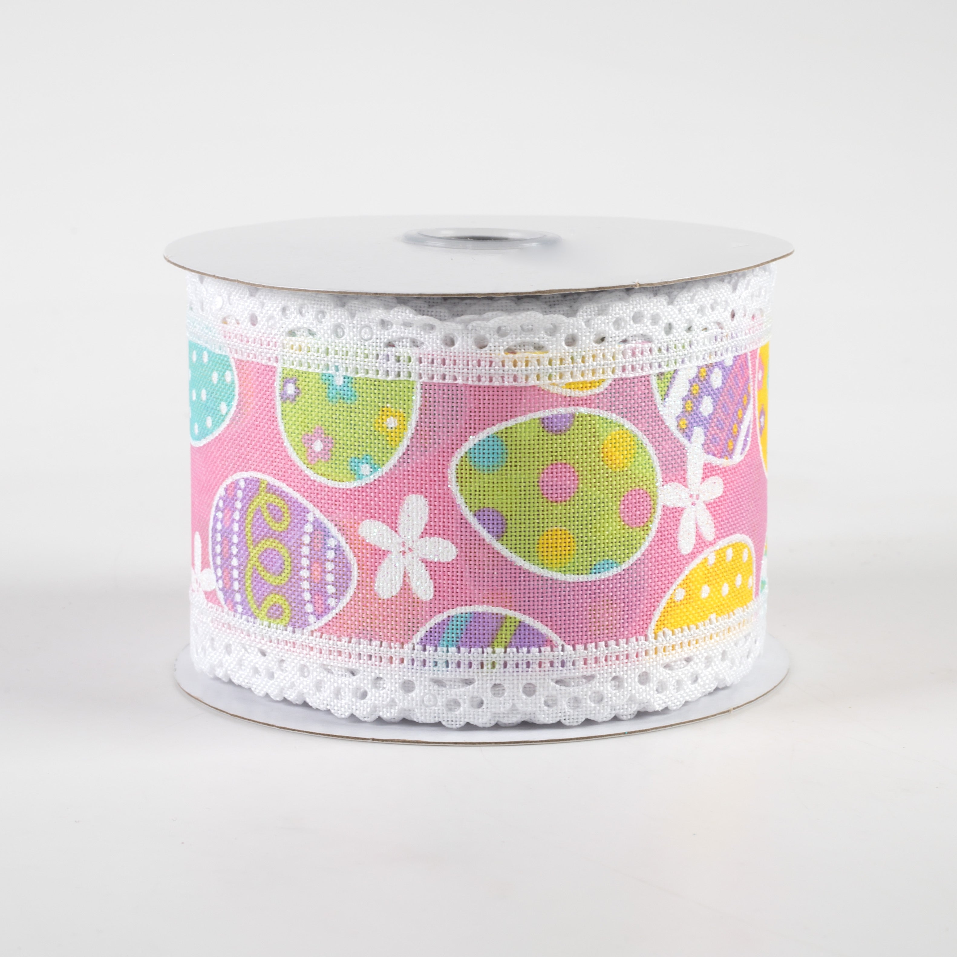 2.5" Easter Eggs Lace Edge Ribbon: Light Pink (10 Yards)