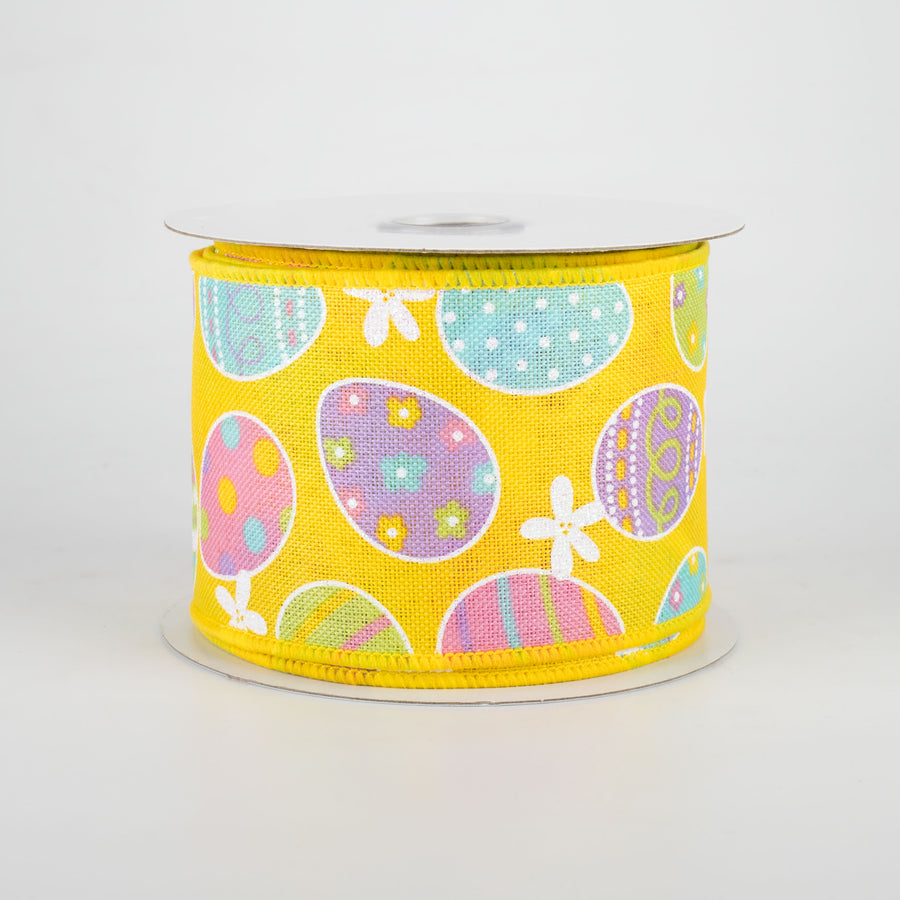 2.5" Easter Eggs Ribbon: Soft Yellow (10 Yards)