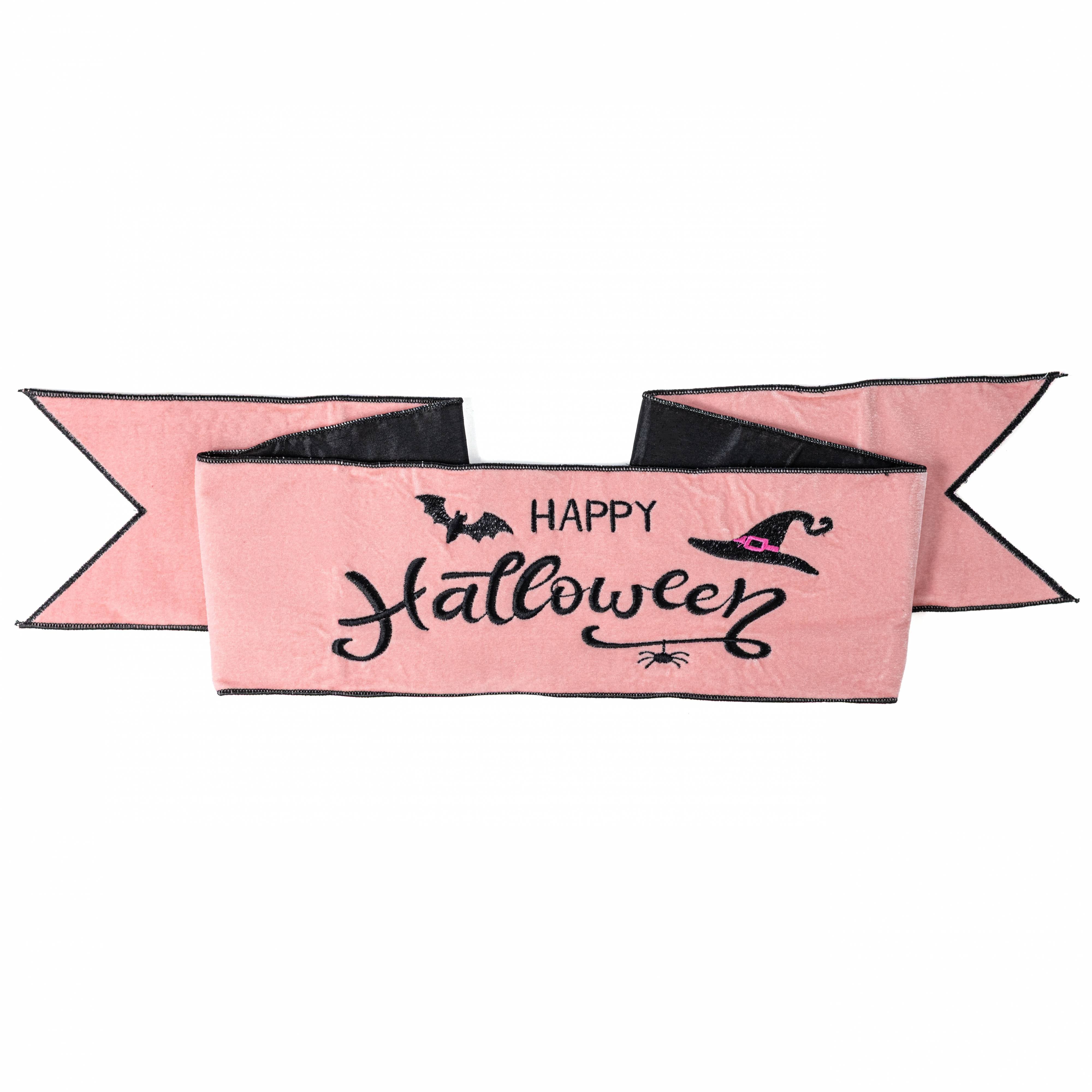 [D Stevens] 6" x 56" Happy Halloween Velvet Banner: Pink