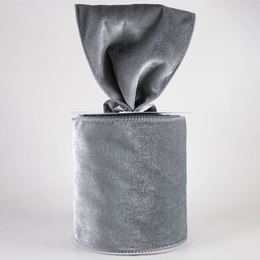 6" Deluxe Velvet Satin Backing Ribbon: Dark Grey (10 Yards)