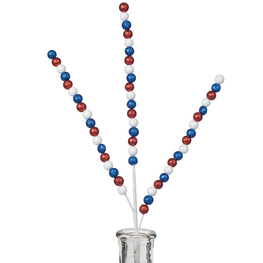 Beaded Glitter Ball Spray: Red, White, Blue (25")