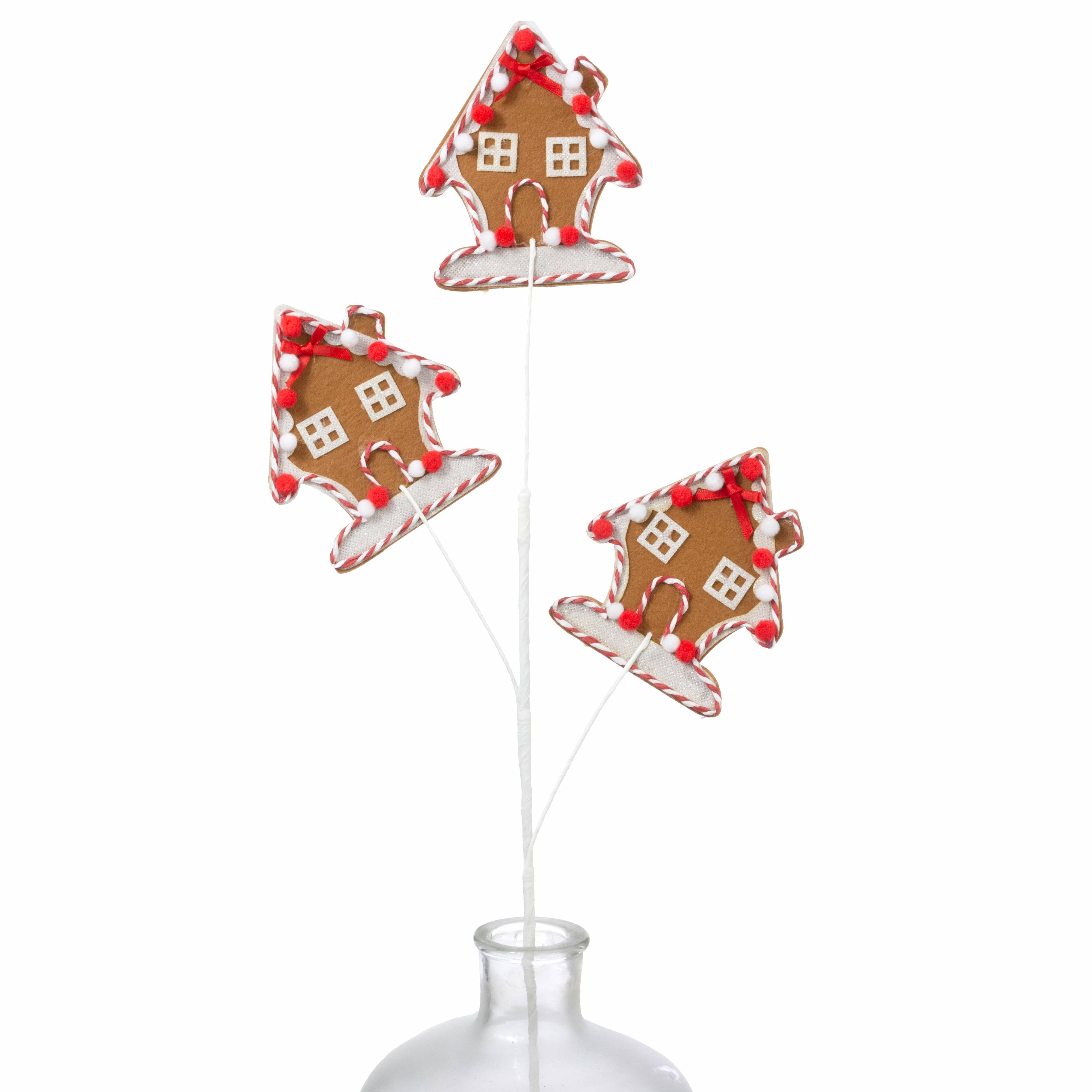 29" Gingerbread Pom-Pom Houses Spray