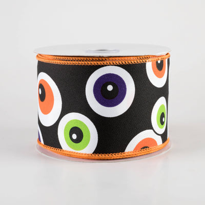 2.5" Big Halloween Eyeballs Ribbon: Black (10 Yards)