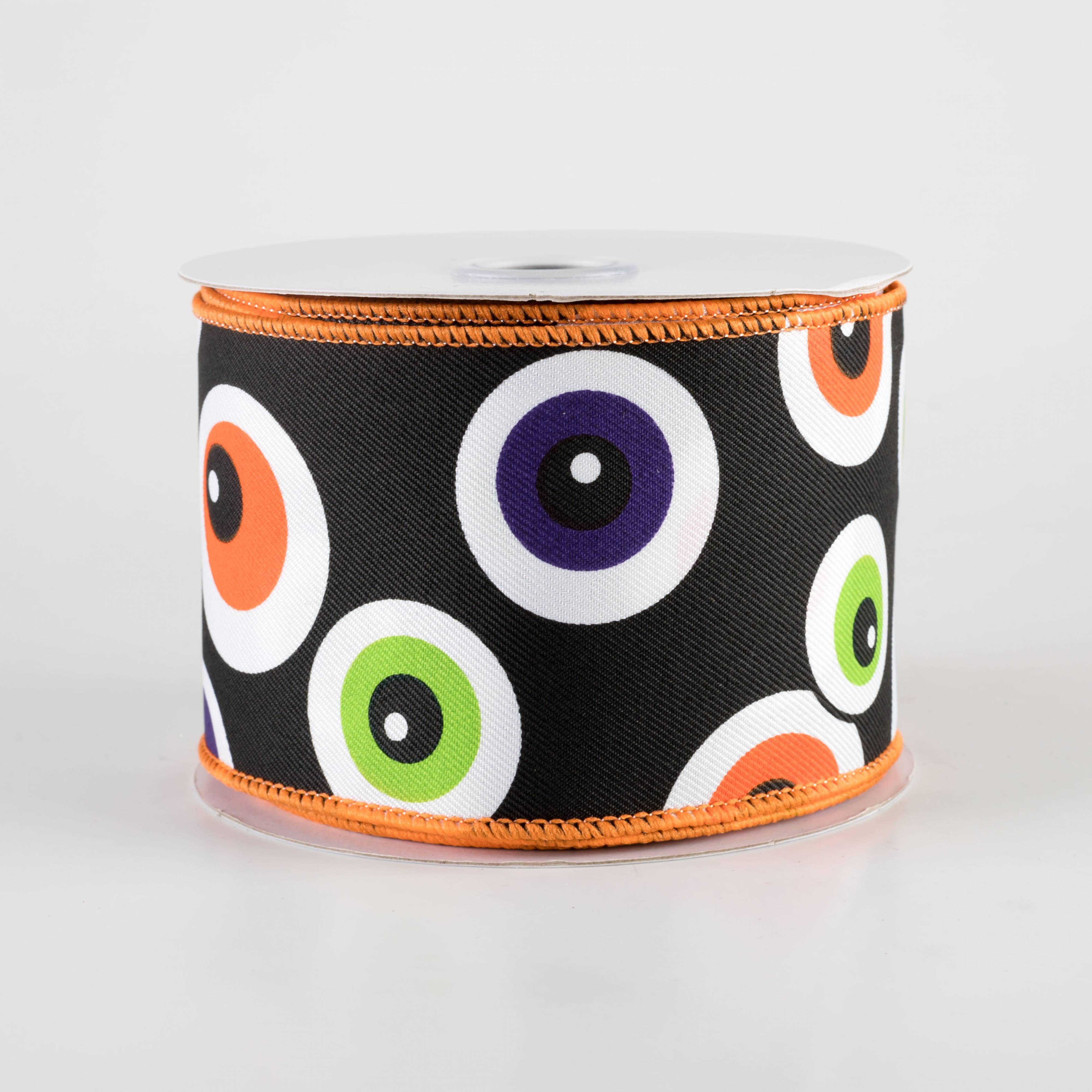 2.5" Big Halloween Eyeballs Ribbon: Black (10 Yards)