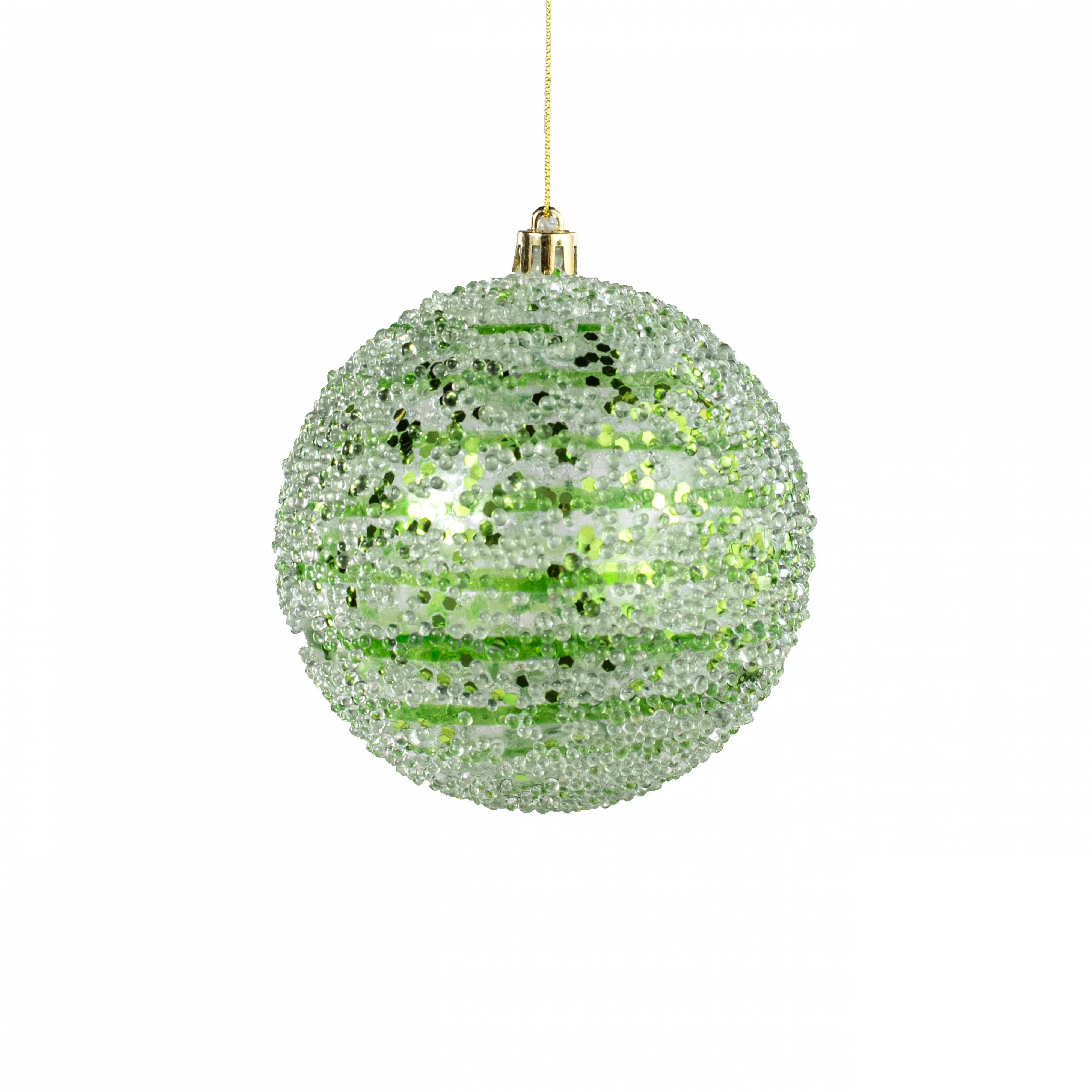 4" Iced Sequin Ball Ornament: Green