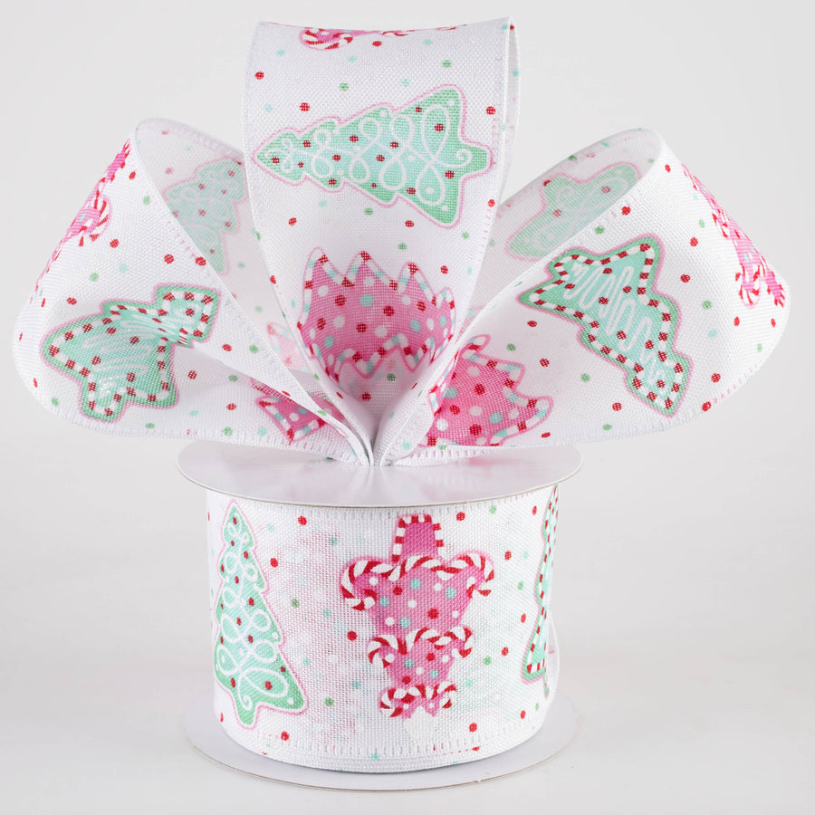 2.5" Linen Christmas Sprinkle Cookies Ribbon: Mint & Pink on White (10 Yards)