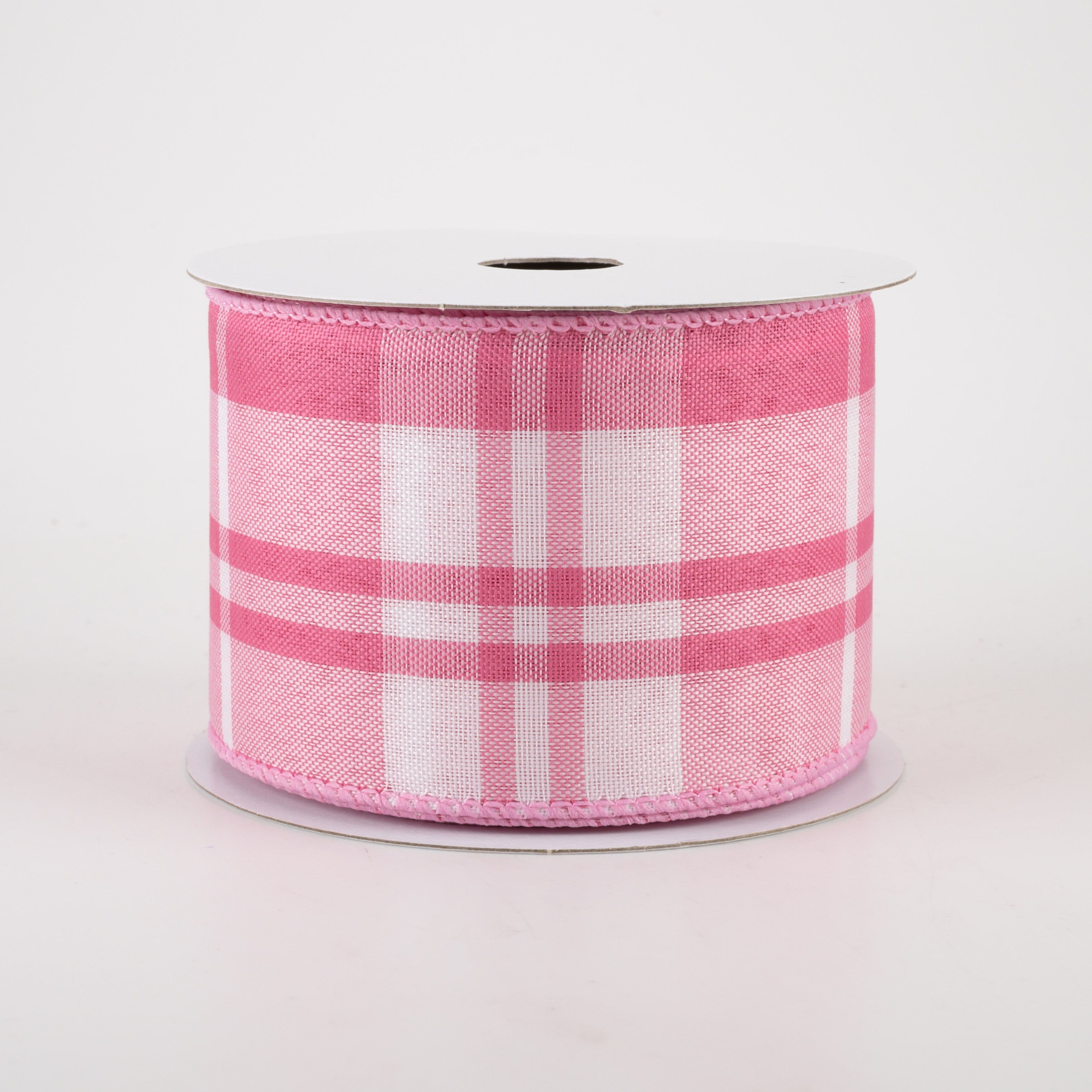 2.5" Eday Plaid Ribbon: Blush Pink & White (10 Yards)