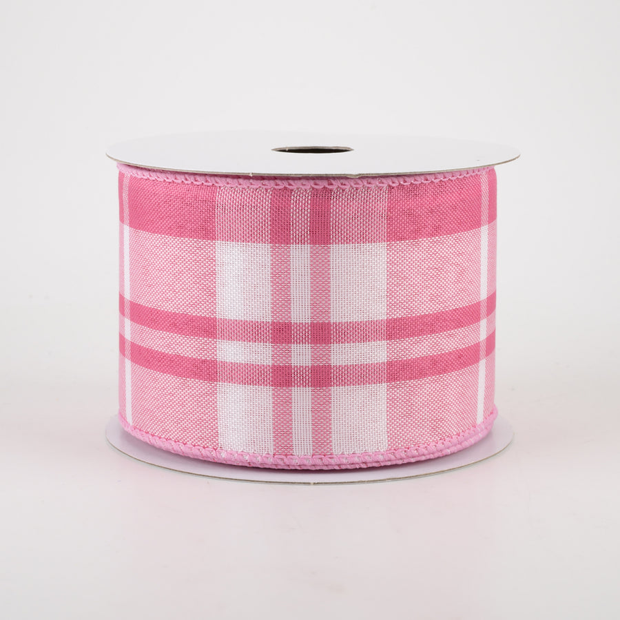 2.5" Eday Plaid Ribbon: Blush Pink & White (10 Yards)
