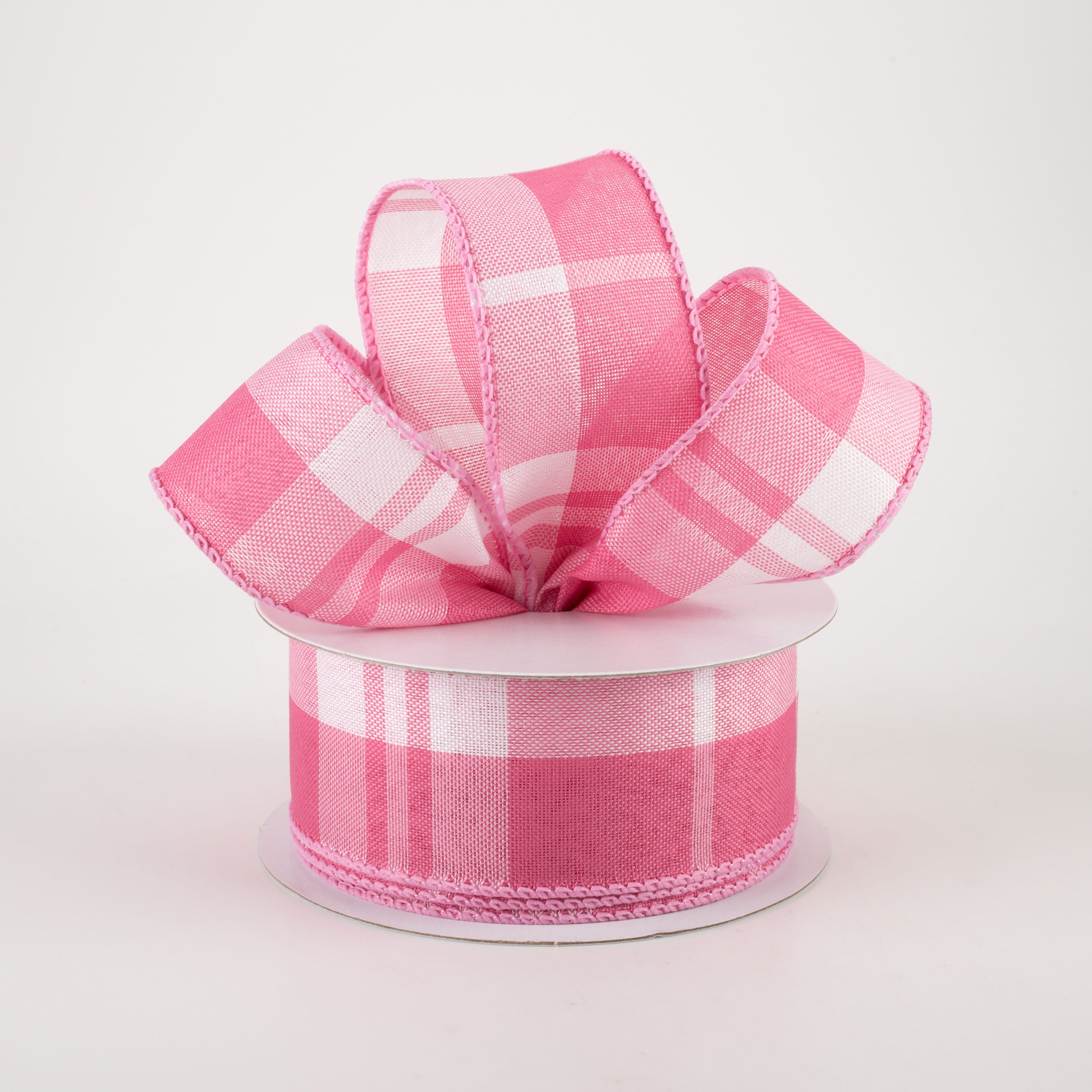 1.5" Eday Plaid Ribbon: Blush Pink & White (10 Yards) Lifestyle Photo