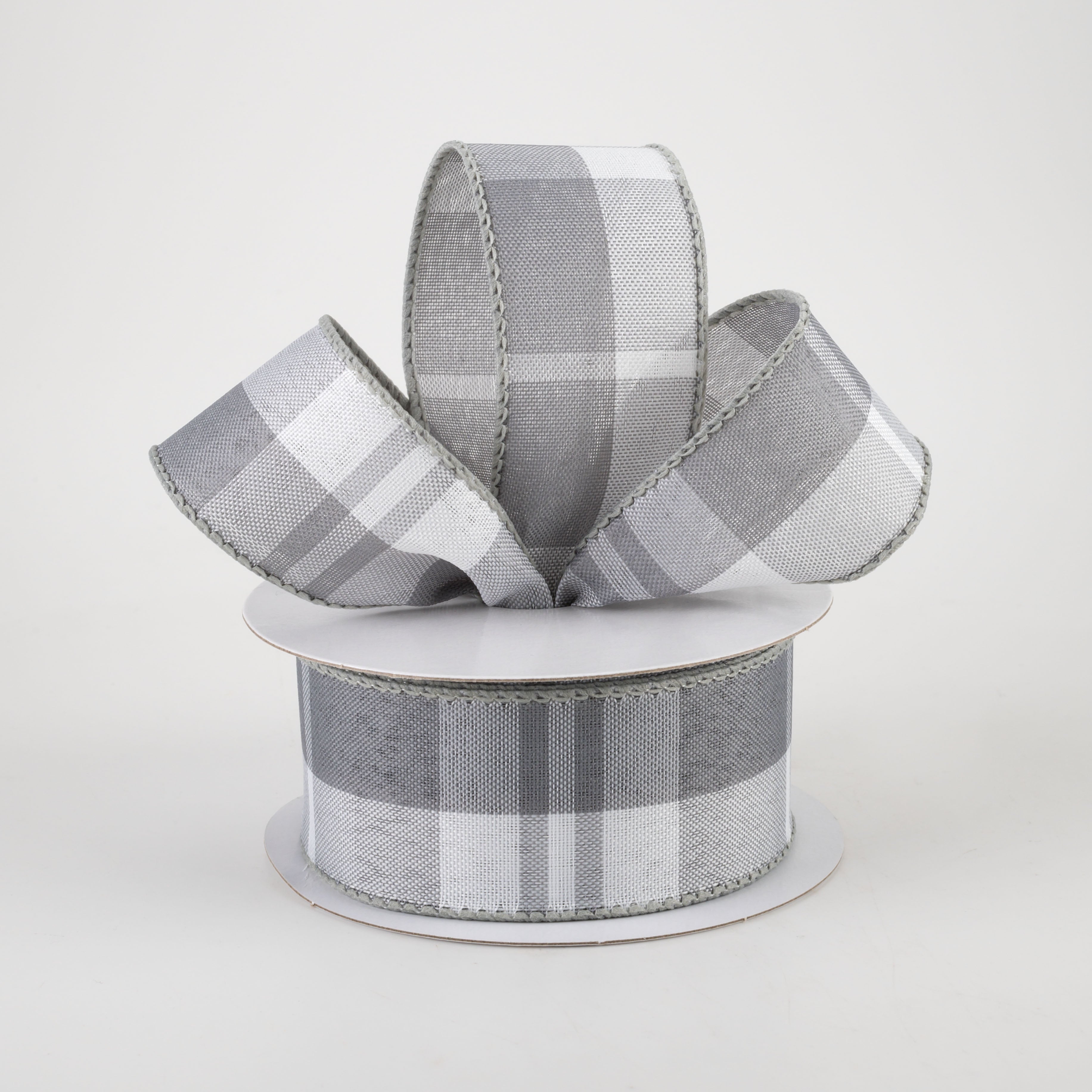 1.5" Eday Plaid Ribbon: Grey & White (10 Yards) Lifestyle Photo