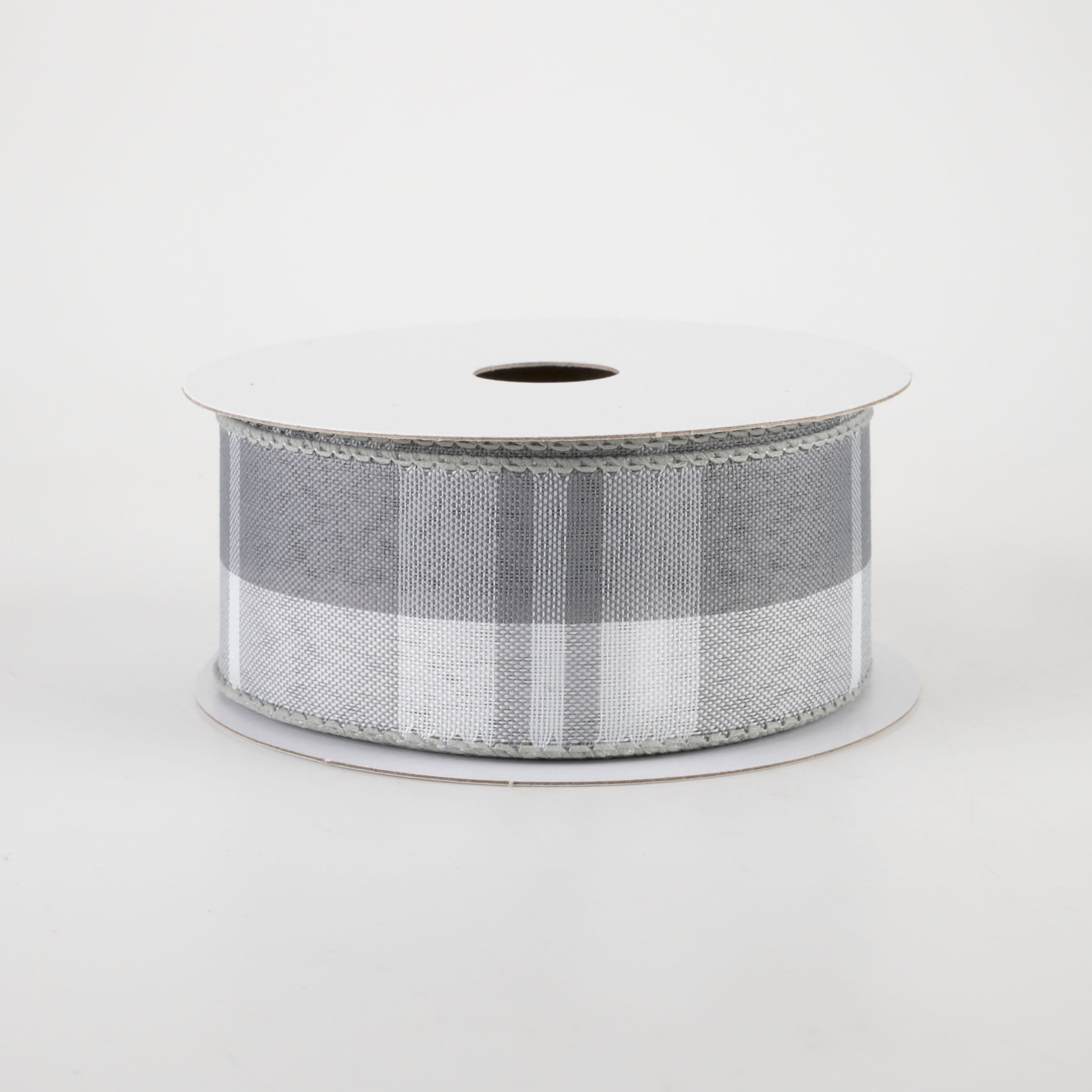 1.5" Eday Plaid Ribbon: Grey & White (10 Yards)