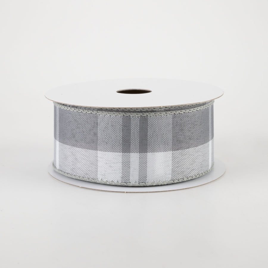1.5" Eday Plaid Ribbon: Grey & White (10 Yards)