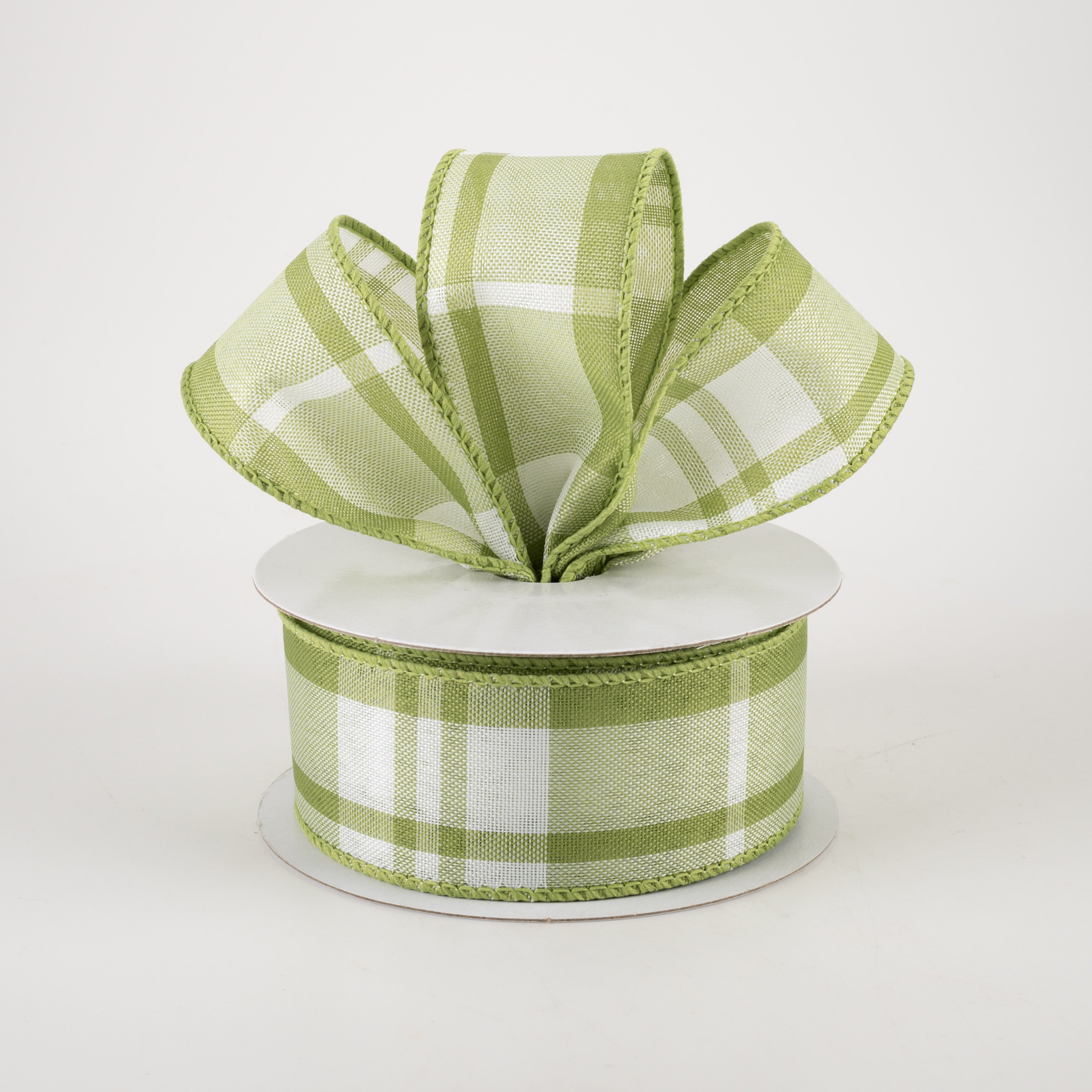 1.5" Eday Plaid Ribbon: Sage Green & White (10 Yards) Lifestyle Photo