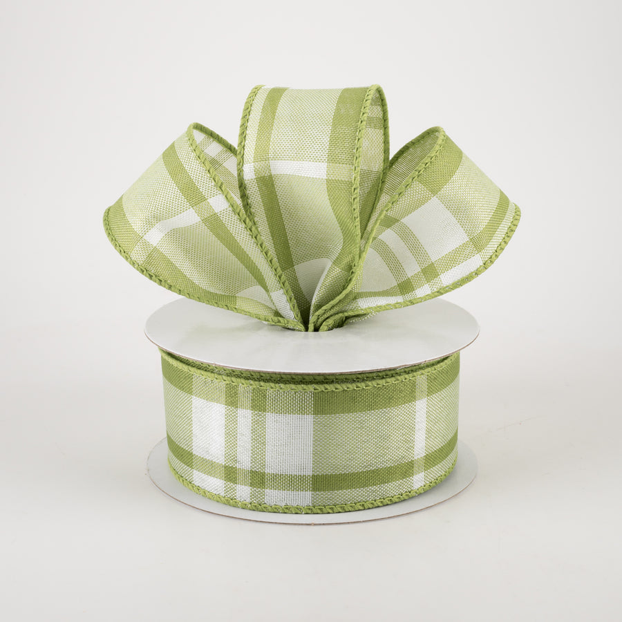1.5" Eday Plaid Ribbon: Sage Green & White (10 Yards) Lifestyle Photo