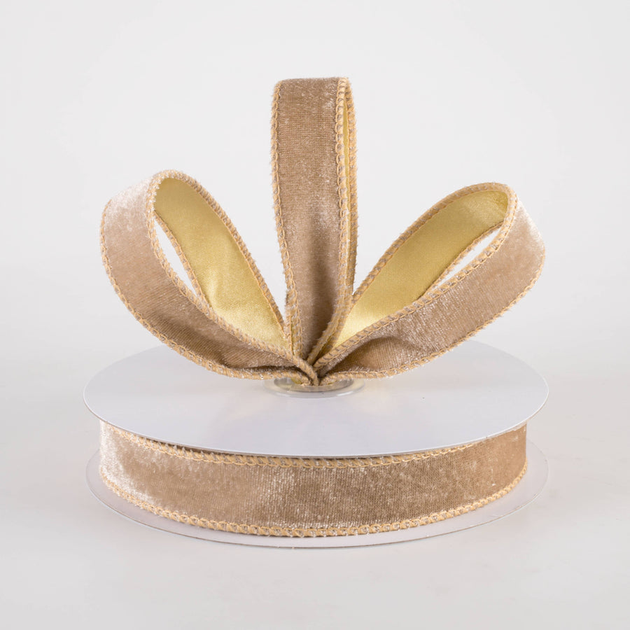 7/8" Deluxe Velvet Satin Backing Ribbon: Taupe Brown (10 Yards)