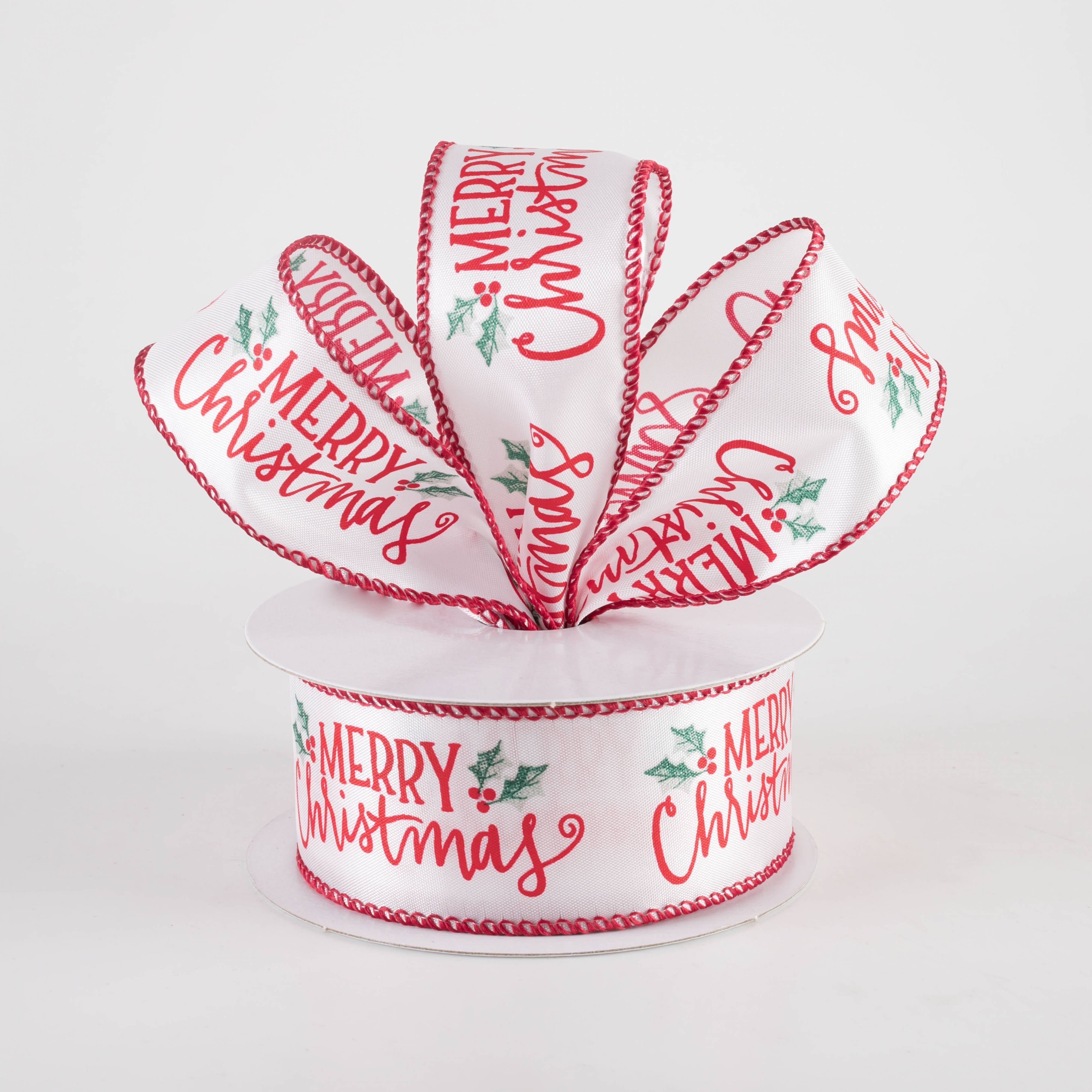 1.5" Cute Merry Christmas Ribbon: White (10 Yards)