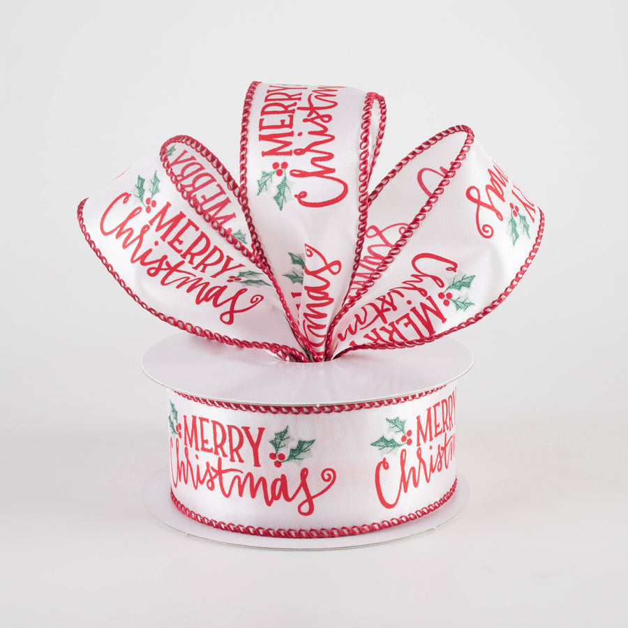 1.5" Cute Merry Christmas Ribbon: White (10 Yards)