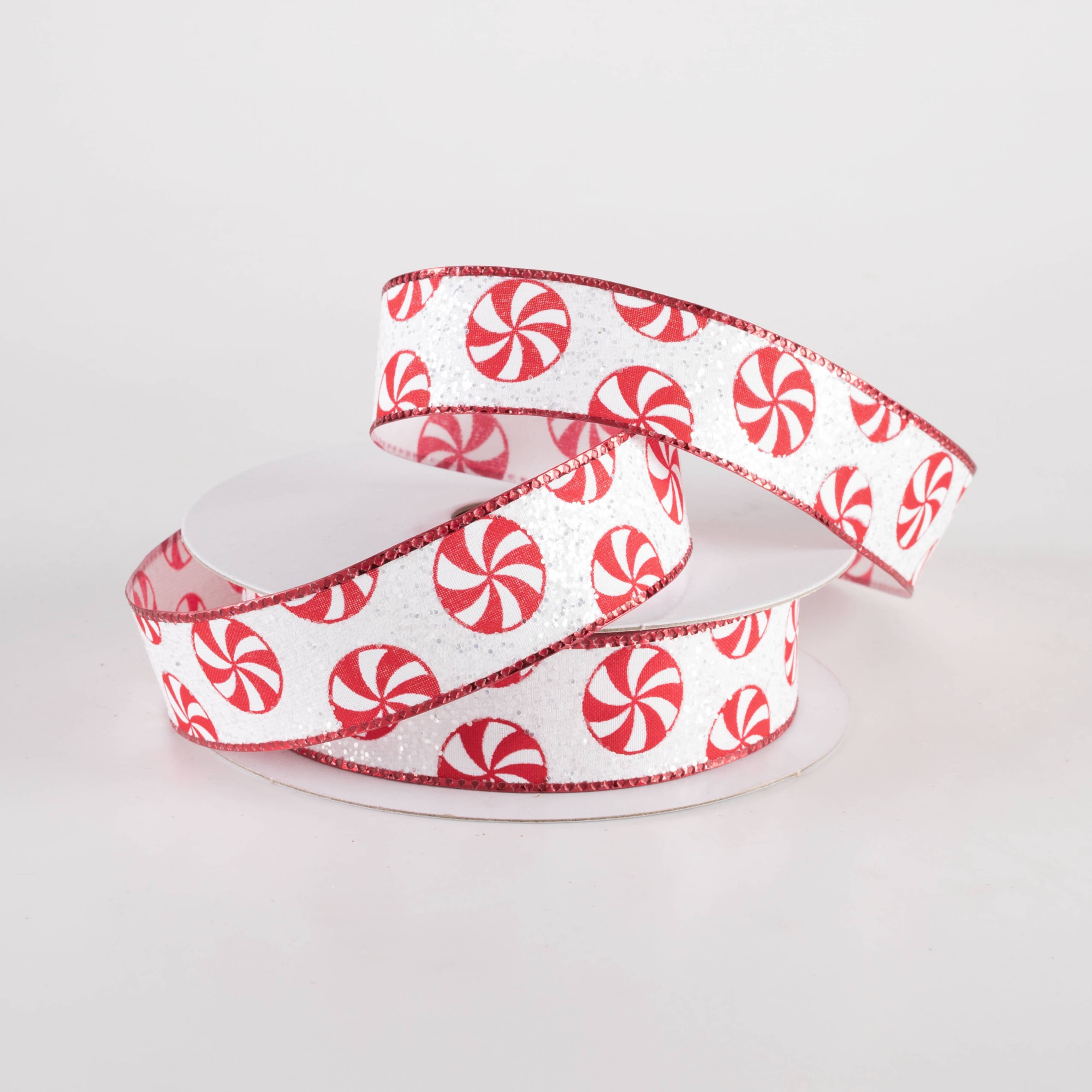 7/8" Glittered Peppermint Ribbon (10 Yards)