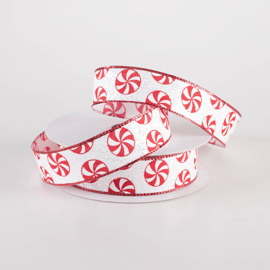 7/8" Glittered Peppermint Ribbon (10 Yards)
