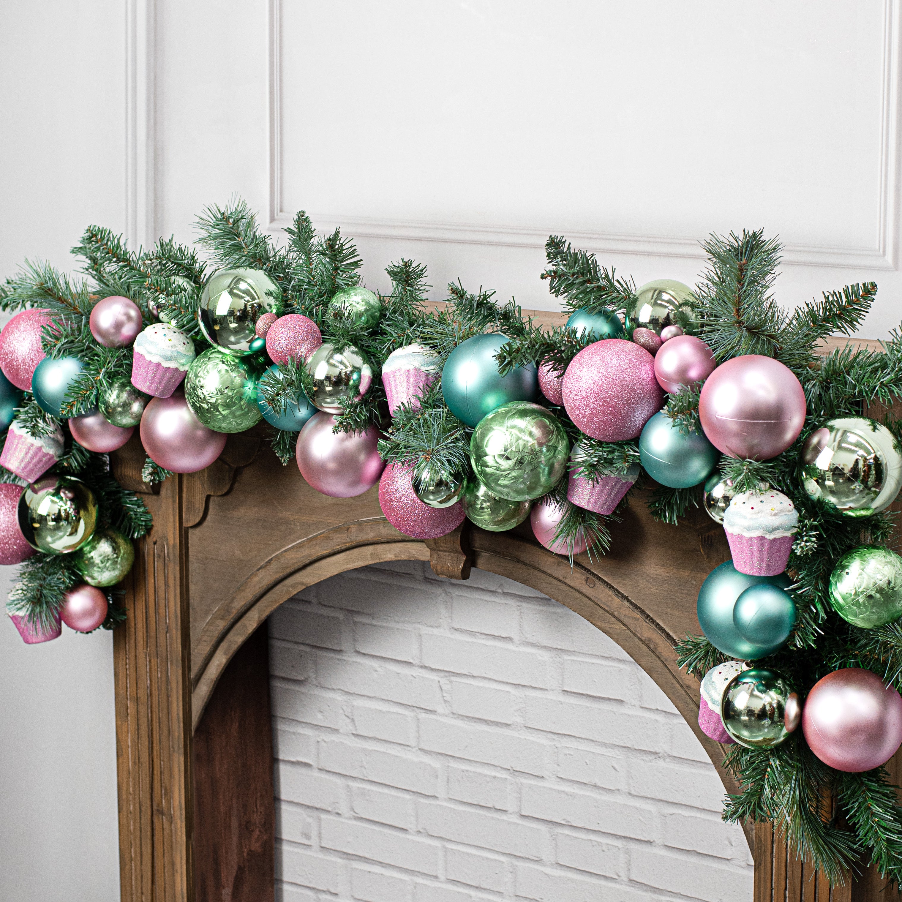 6' Effortless Ornament Garland: Icy Pink, Turquoise, Mint Lifestyle Photo
