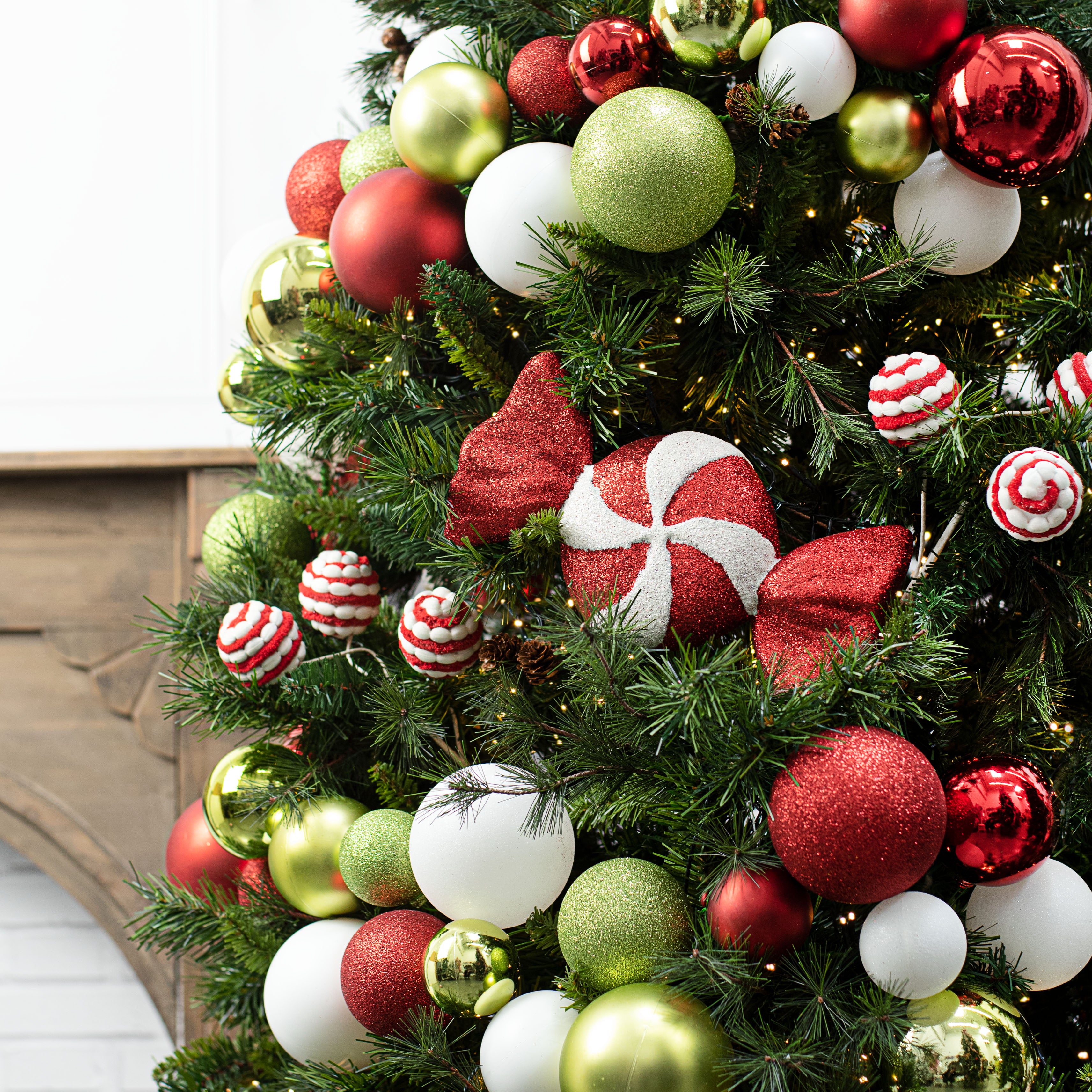 6' Effortless Ornament Garland: Red, Lime Green, White detail photo 4