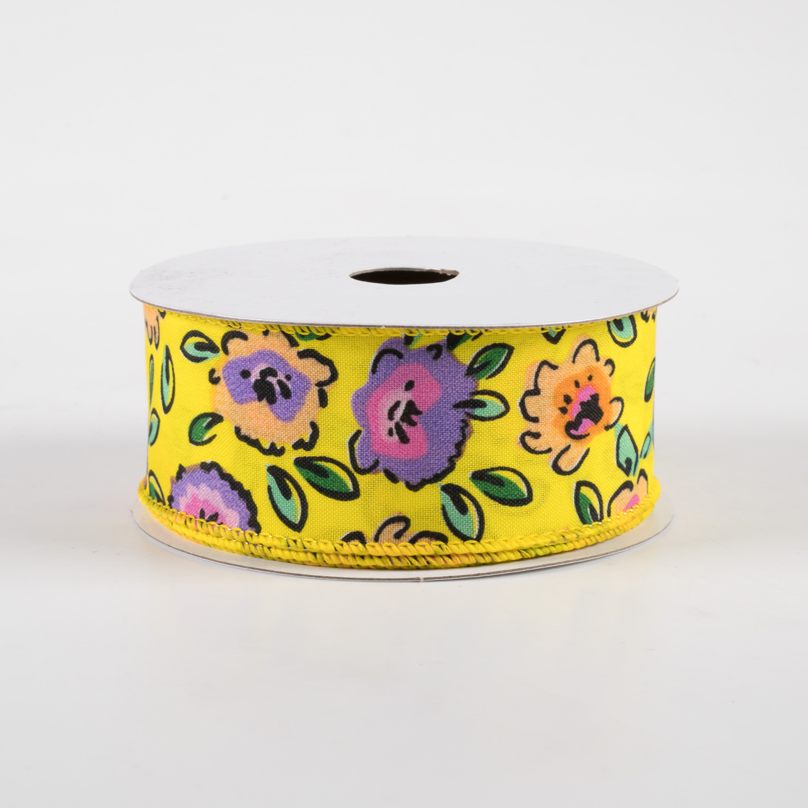 1.5" Electric Flowers Satin Ribbon: Yellow, Purple, Orange (10 Yards) Item Number: 41333-09-49