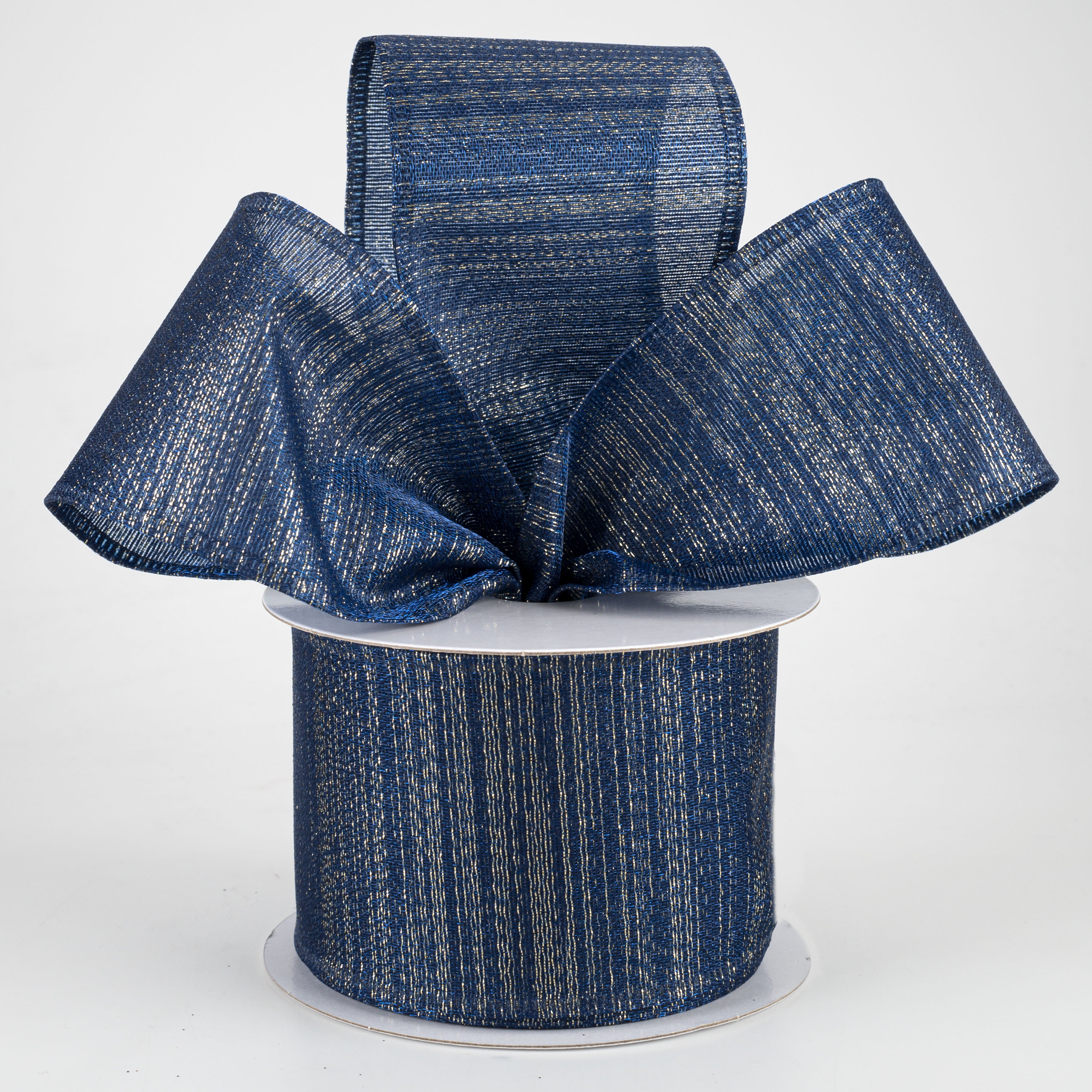 2.5" Elegant Metallic Weave Ribbon: Navy & Gold (10 Yards) Lifestyle Photo