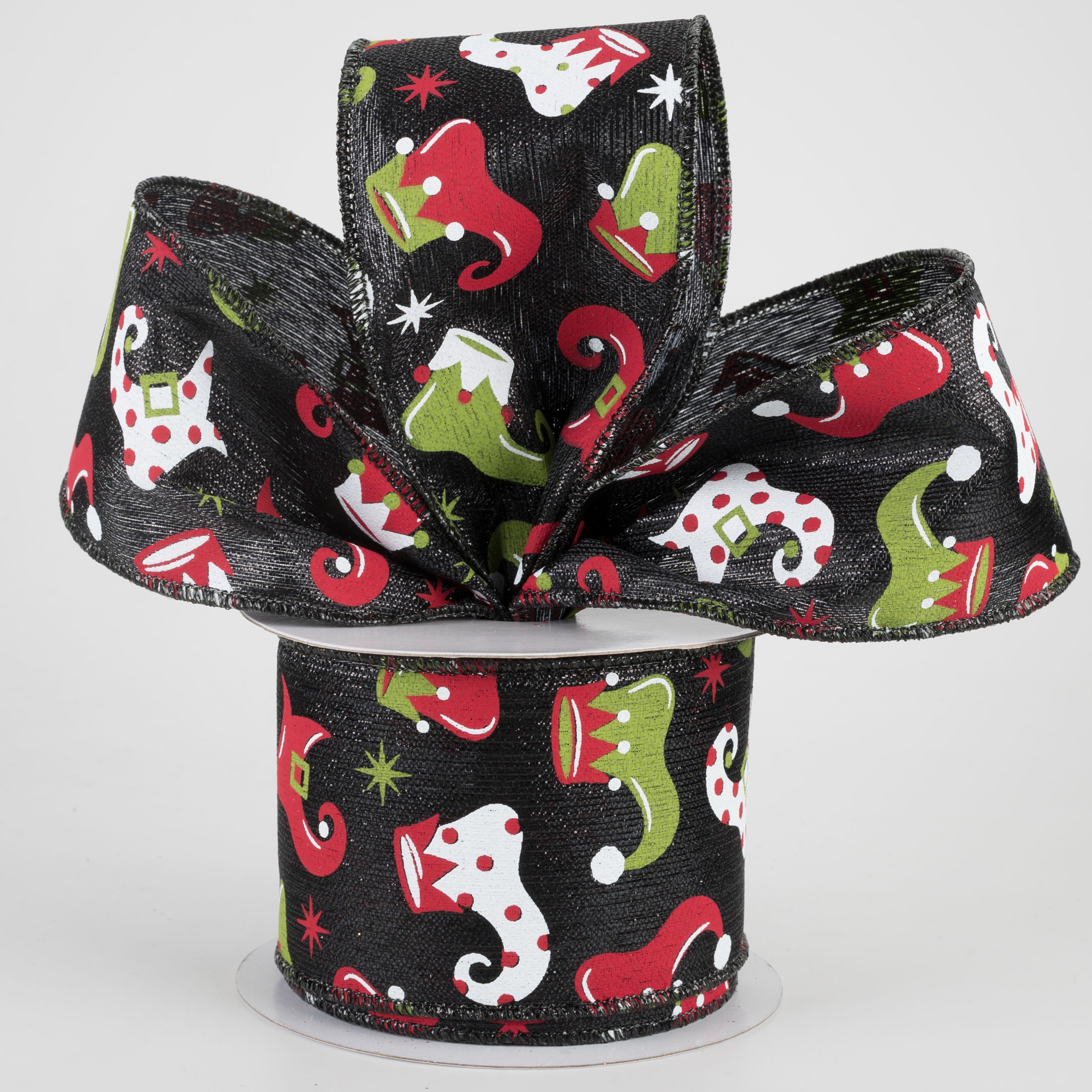 2.5" Elf Boots Metallic Ribbon: Black (10 Yards) Lifestyle Photo
