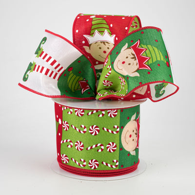 2.5" Elf Face Block Pattern Ribbon (10 Yards) Lifestyle Photo