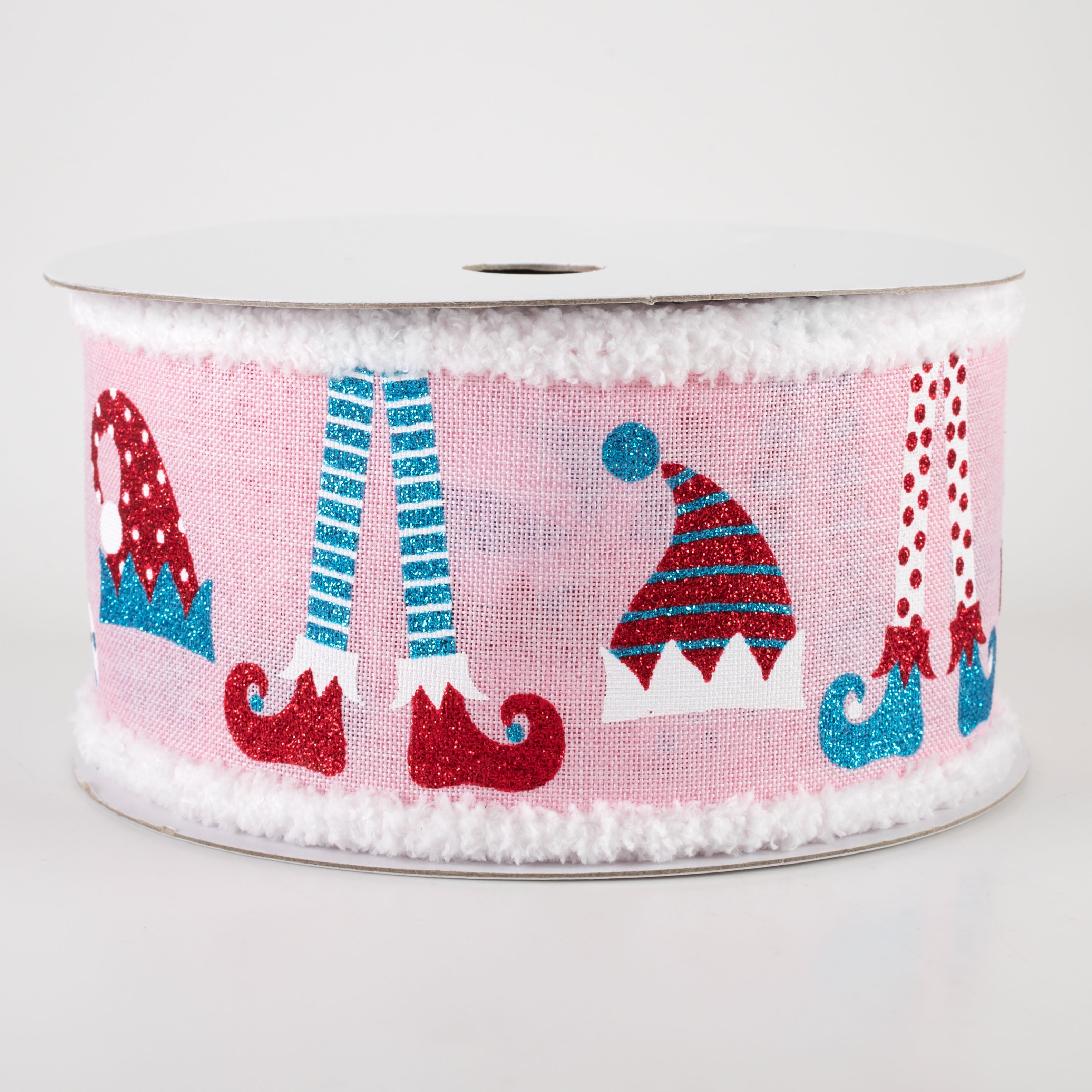 2.5" Elf Hats & Legs Fuzzy Edge Ribbon: Light Pink (10 Yards)