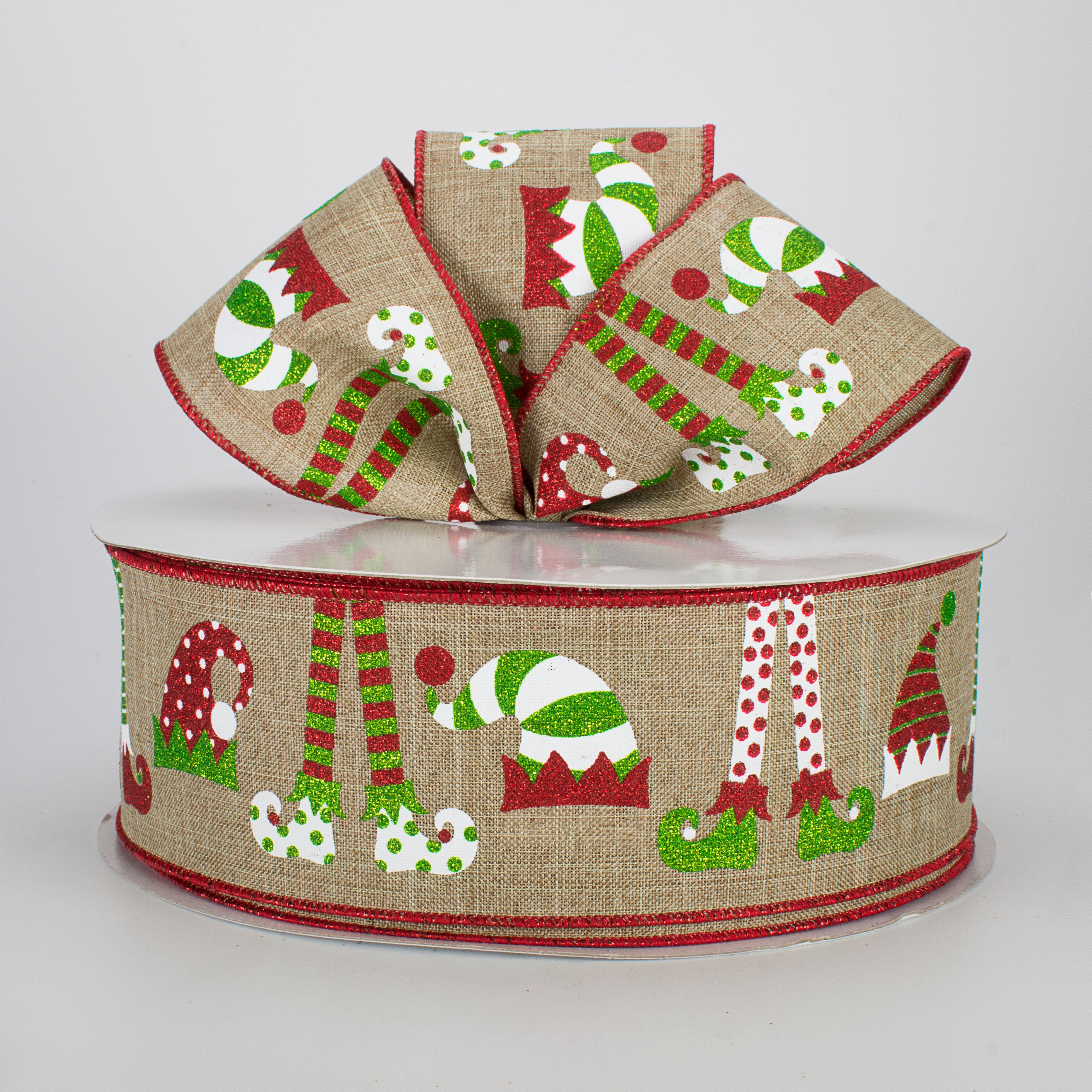 2.5" Elf Hats & Legs Ribbon: Beige (50 Yards) Lifestyle Photo